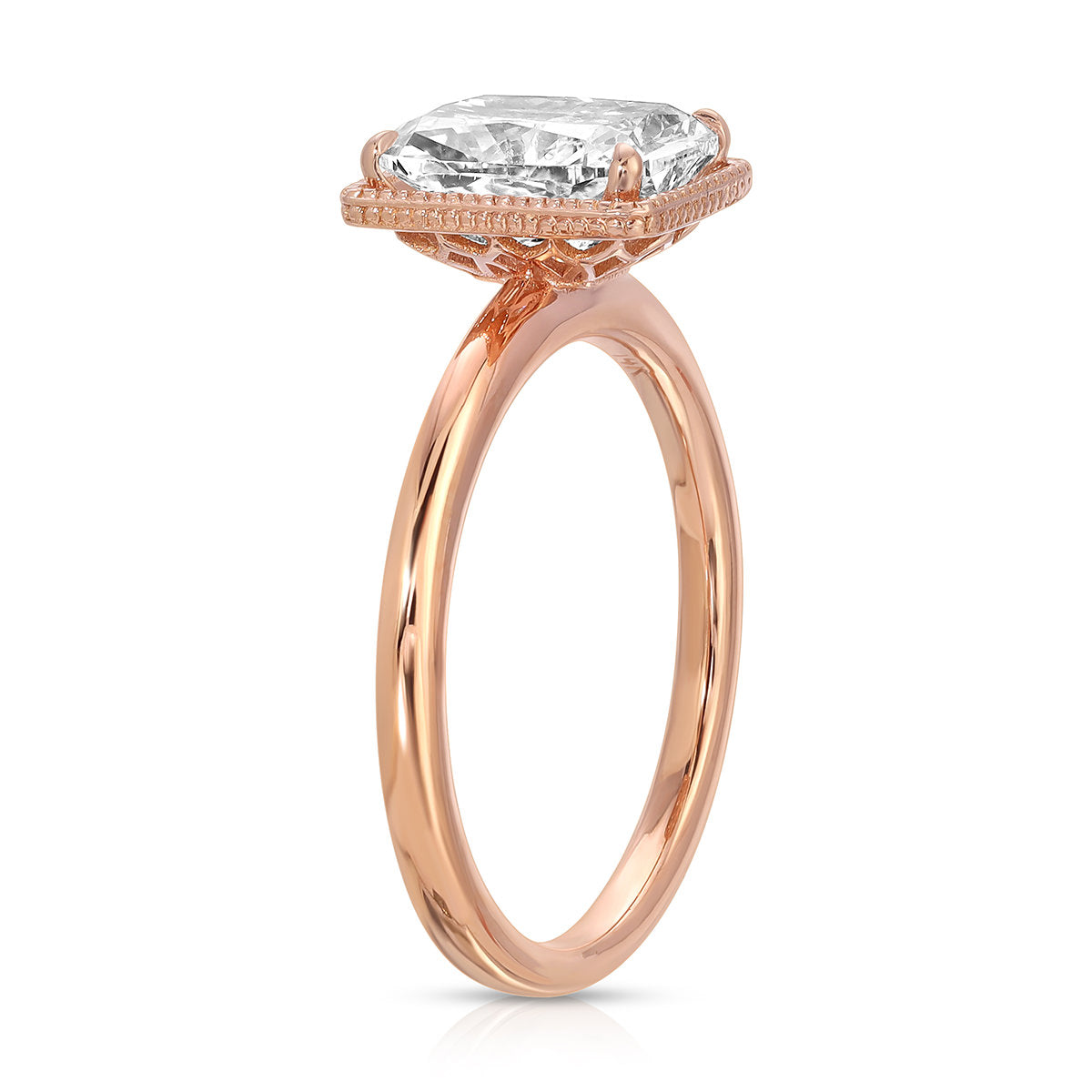 Milgrain Solitaire Long Cushion Engagement Ring in Rose Gold