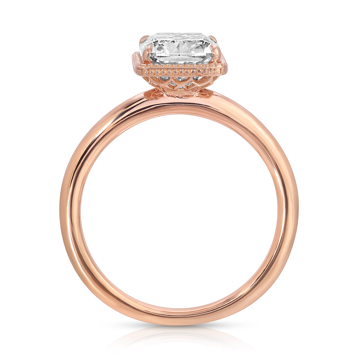 Milgrain Solitaire Long Cushion Engagement Ring in Rose Gold