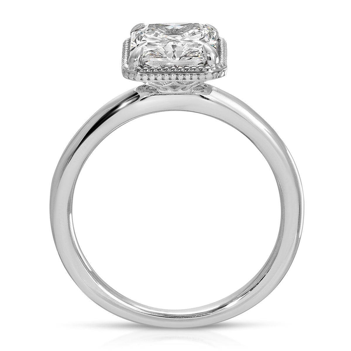 Milgrain Solitaire Long Radiant Engagement Ring in White Gold