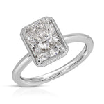 Milgrain Solitaire Long Radiant Engagement Ring in White Gold