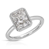 Milgrain Solitaire Long Radiant Engagement Ring in White Gold