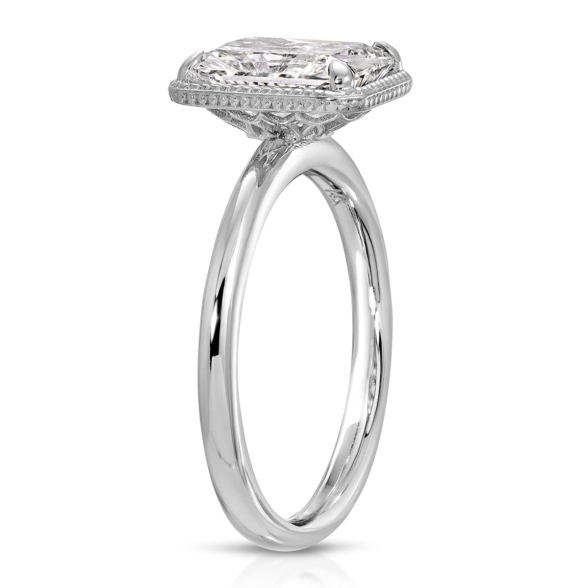 Milgrain Solitaire Radiant Engagement Ring in White Gold