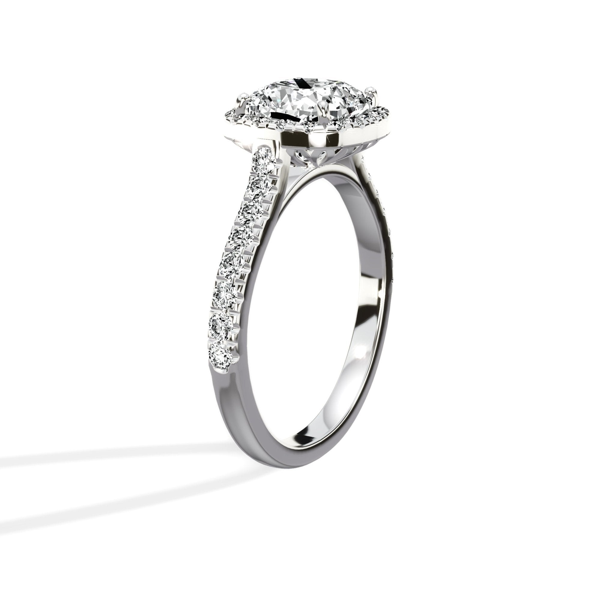 Amor Halo 2.08 ct Cushion Engagement Ring in White Gold - The Better Diamonds