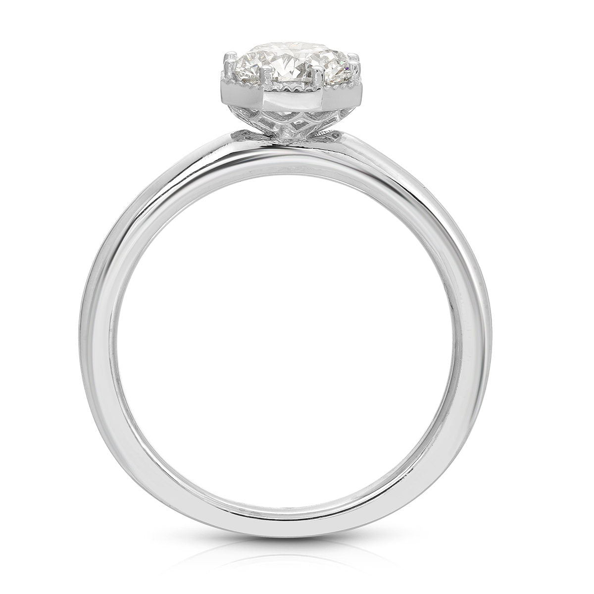 Art Deco Solitaire Round Engagement Ring in White Gold