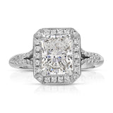 Art Deco Halo 1.77 ct Long Radiant Engagement Ring in White Gold - The Better Diamonds
