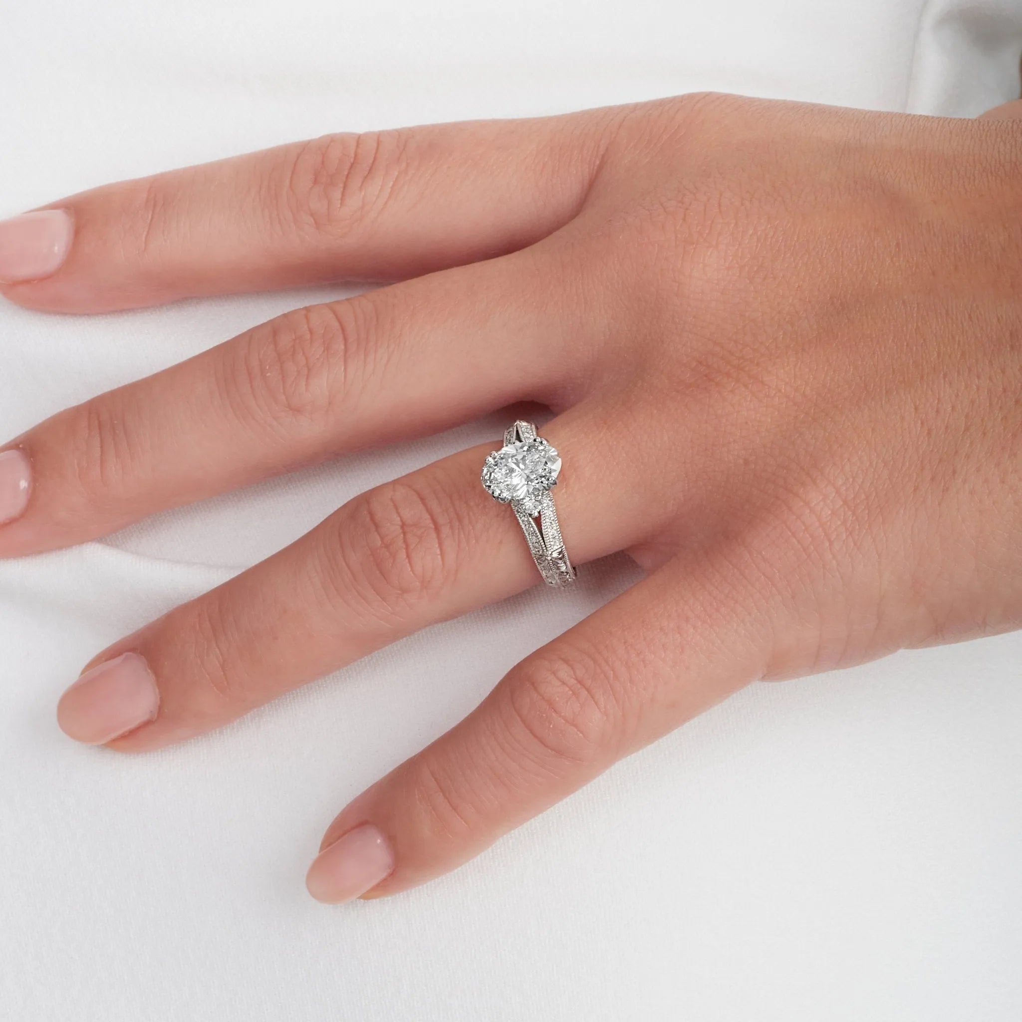 Bali Vintage Style 1.56 ct Oval Engagement Ring in White Gold - The Better Diamonds