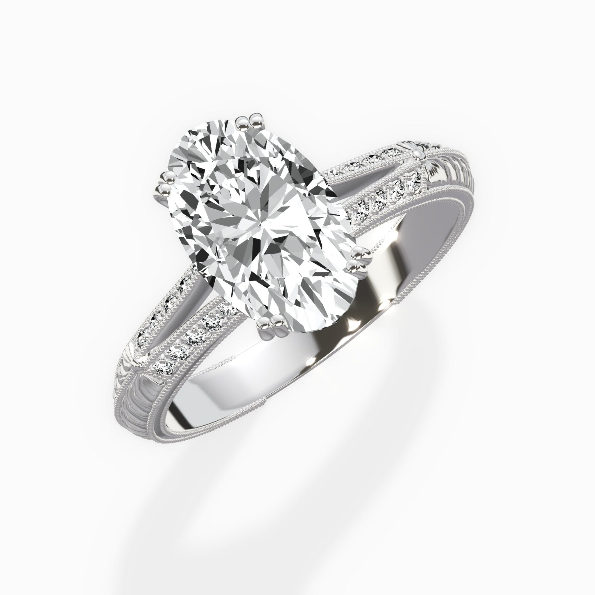 Bali Vintage Style 1.56 ct Oval Lab Grown Diamond Engagement Ring in 14K White Gold - The Better Diamonds