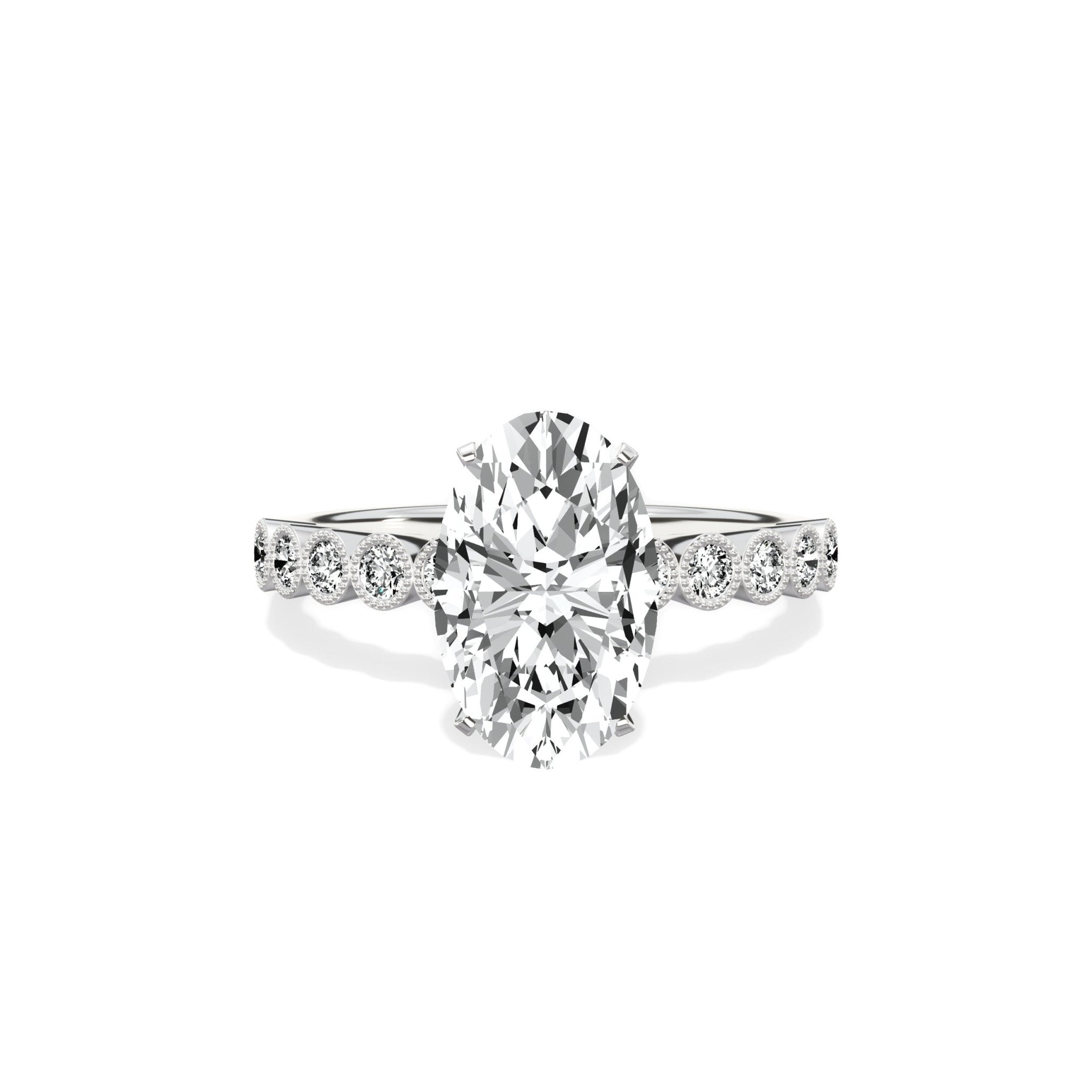 Bezel Vintage Style 2.07 ct Oval Engagement Ring in White Gold - The Better Diamonds