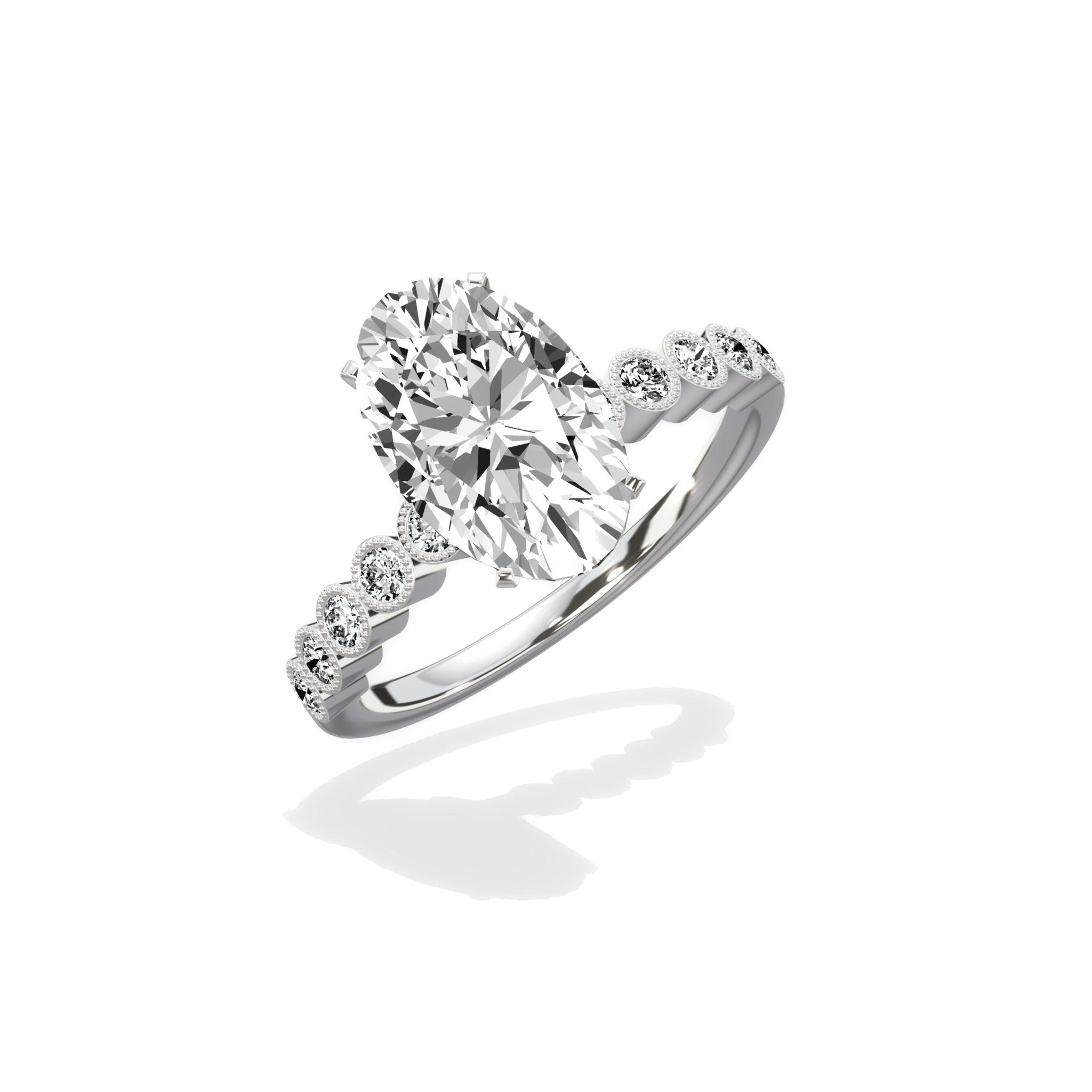 Bezel Vintage Style 2.07 ct Oval Engagement Ring in White Gold - The Better Diamonds