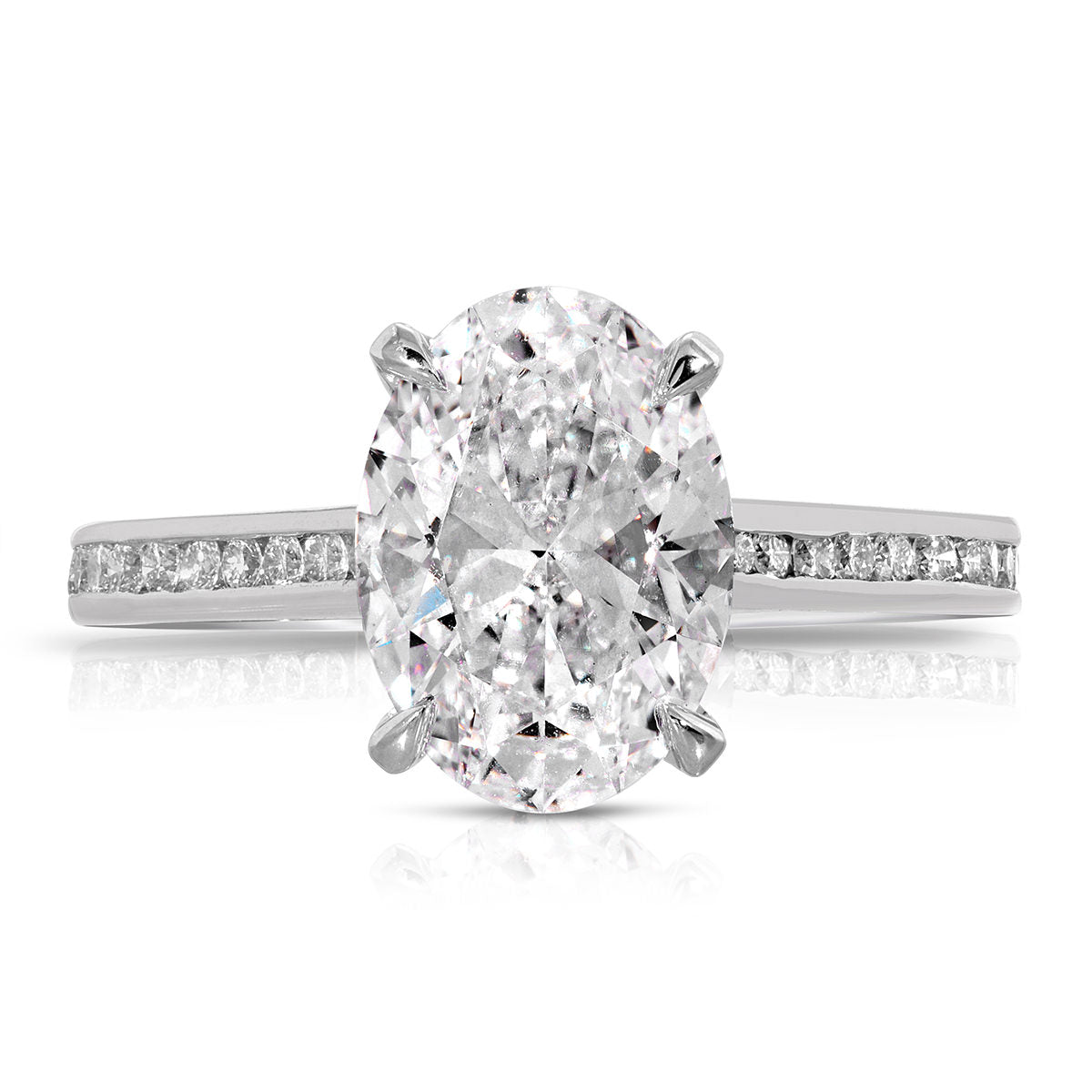 Channel Set Solitaire Oval Engagement Ring in White Gold