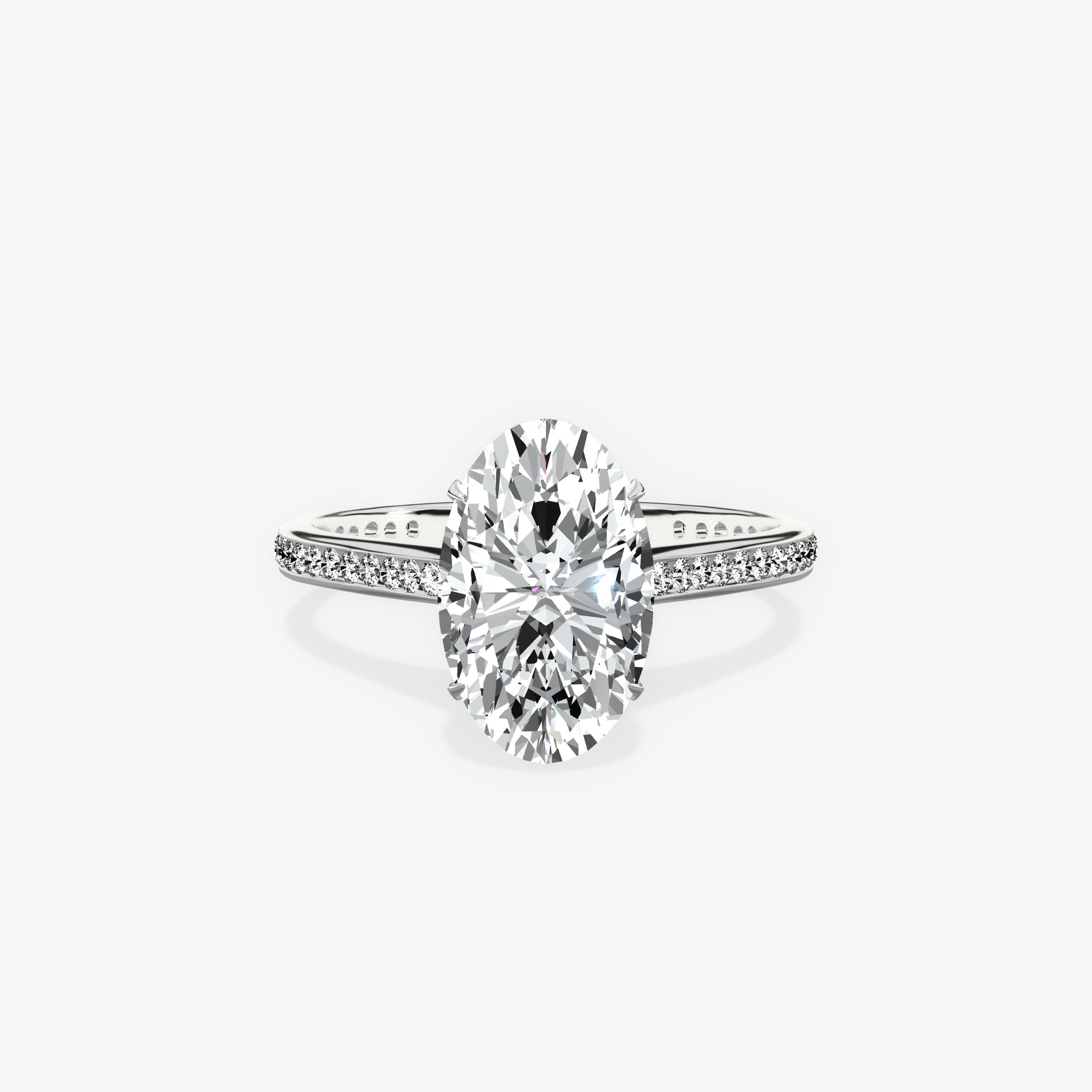 Channel Set Solitaire Oval Engagement Ring in White Gold