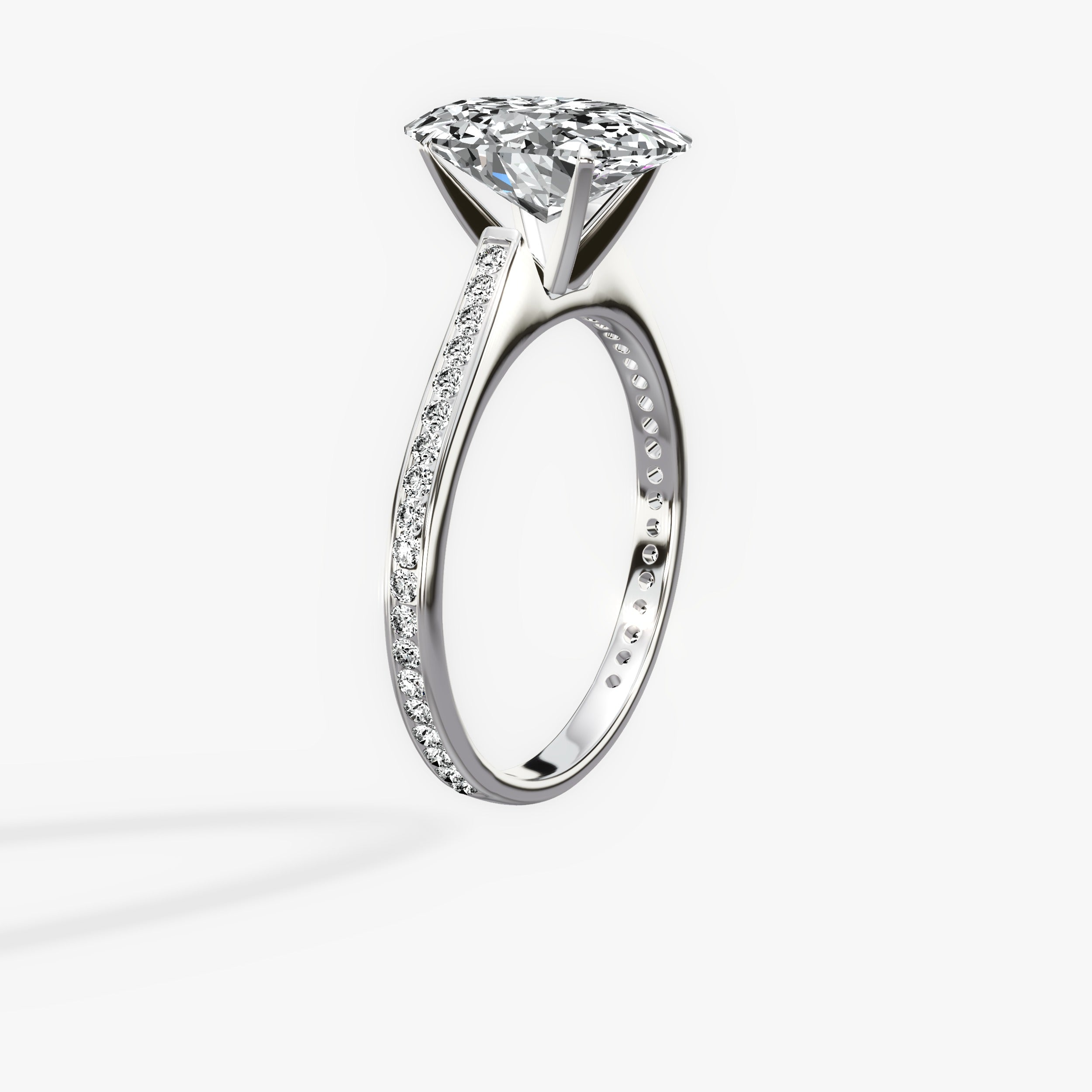 Channel Set Solitaire Oval Engagement Ring in White Gold