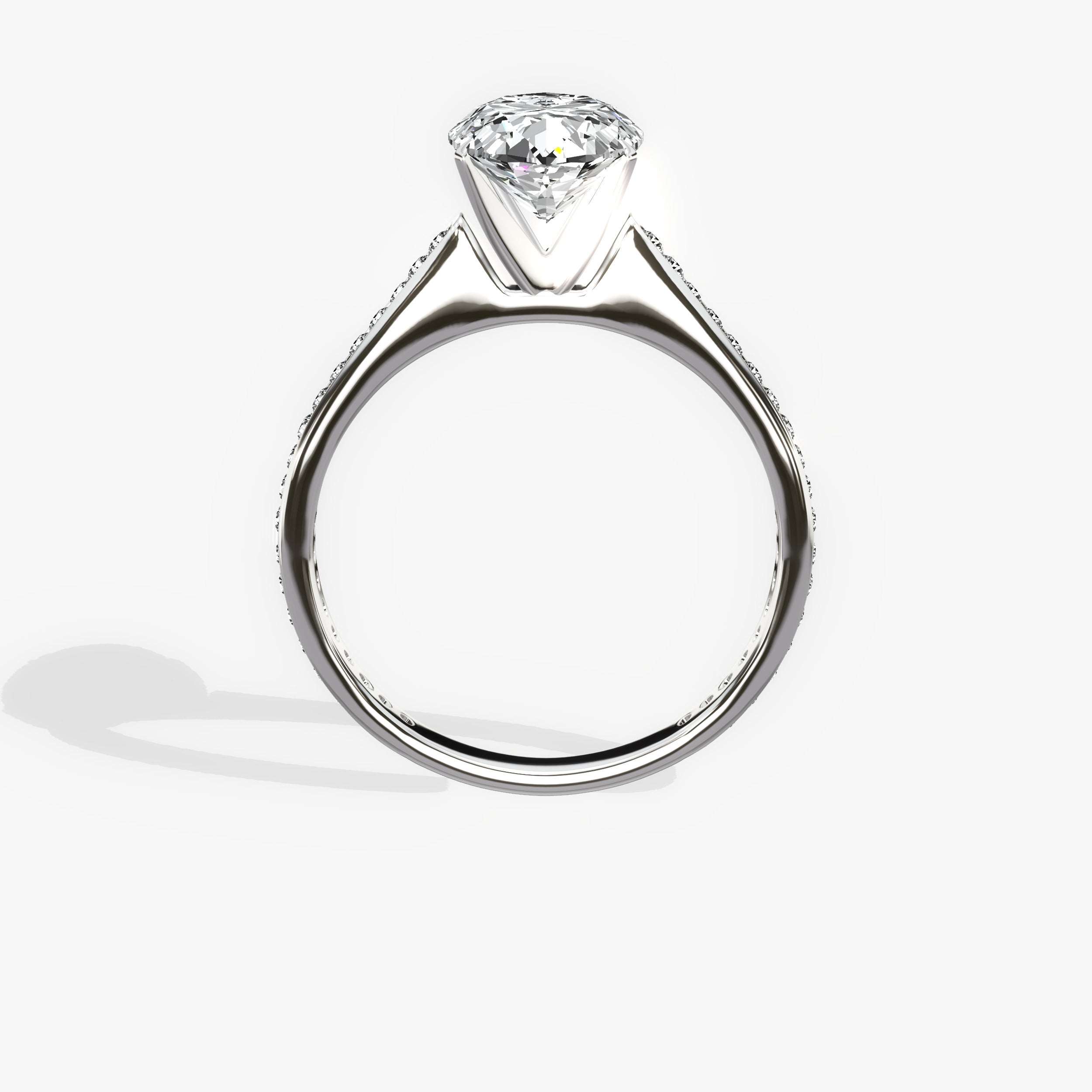 Channel Set Solitaire Oval Engagement Ring in White Gold