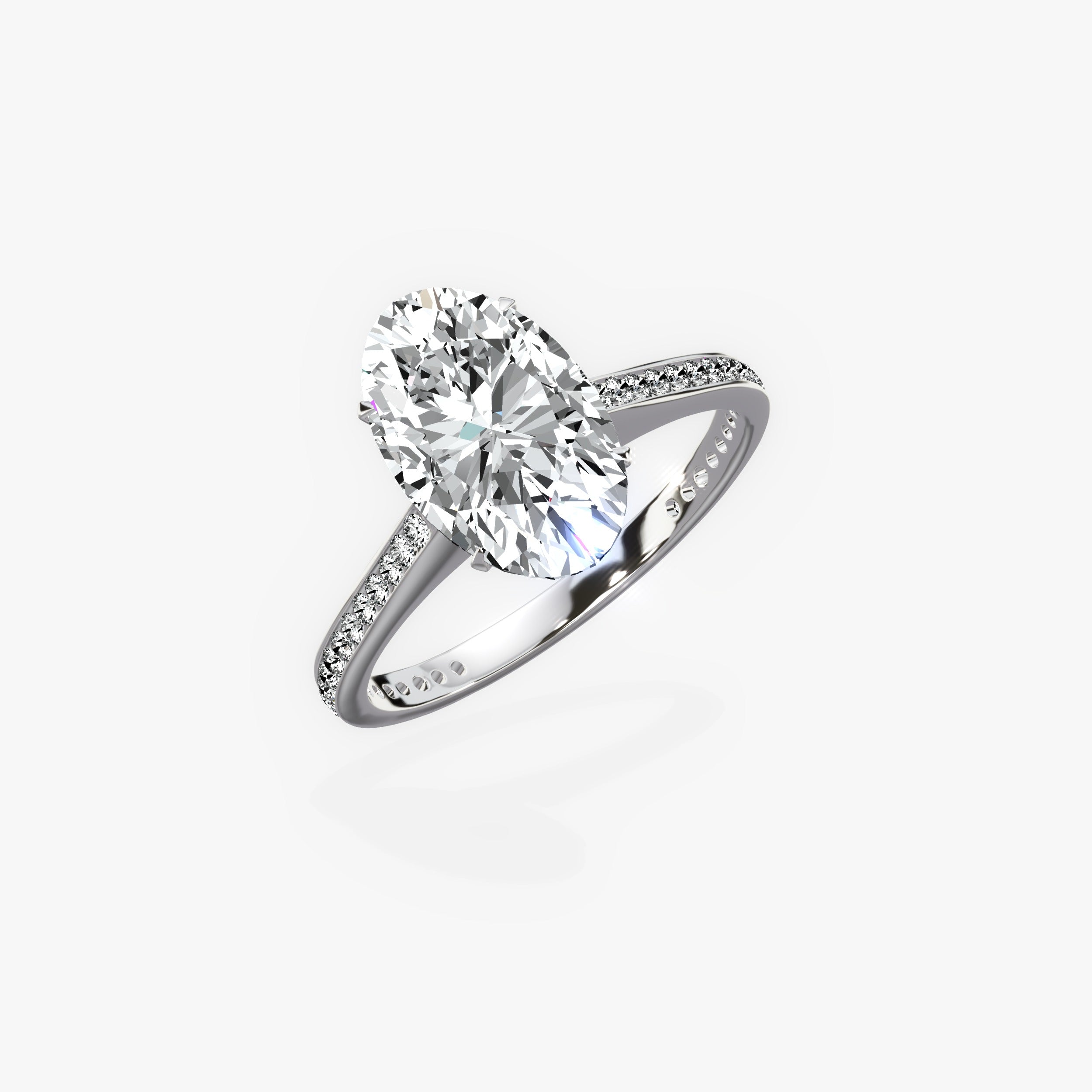 Channel Set Solitaire Oval Engagement Ring in White Gold