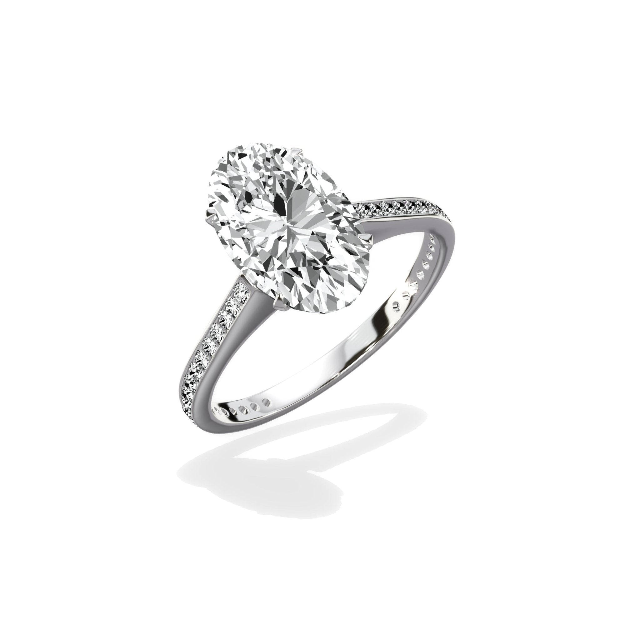 Channel Set Solitaire 2.10 ct Oval Engagement Ring in White Gold - The Better Diamonds