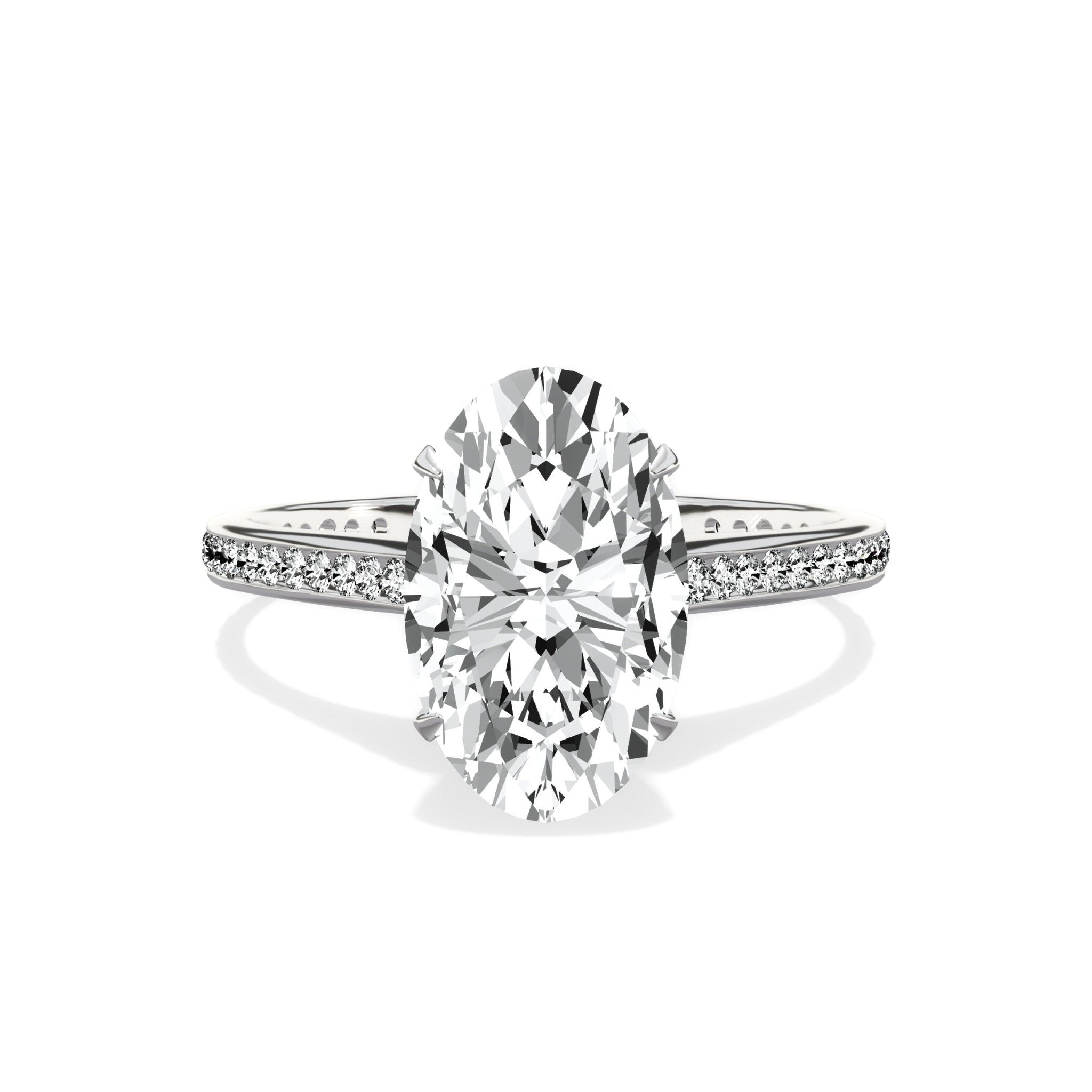 Channel Set Solitaire 2.10 ct Oval Engagement Ring in White Gold - The Better Diamonds