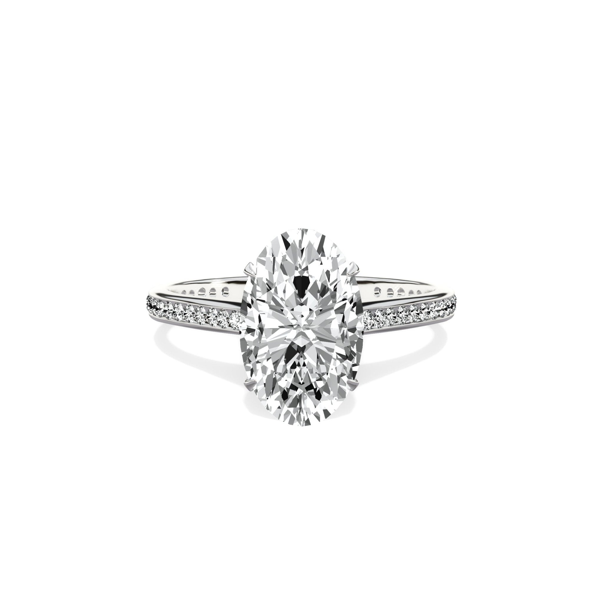 Channel Set Solitaire 2.10 ct Oval Engagement Ring in White Gold - The Better Diamonds