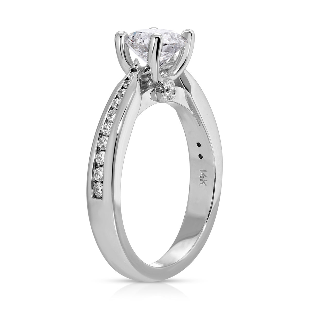 Tapered Solitaire Round Engagement Ring in White Gold