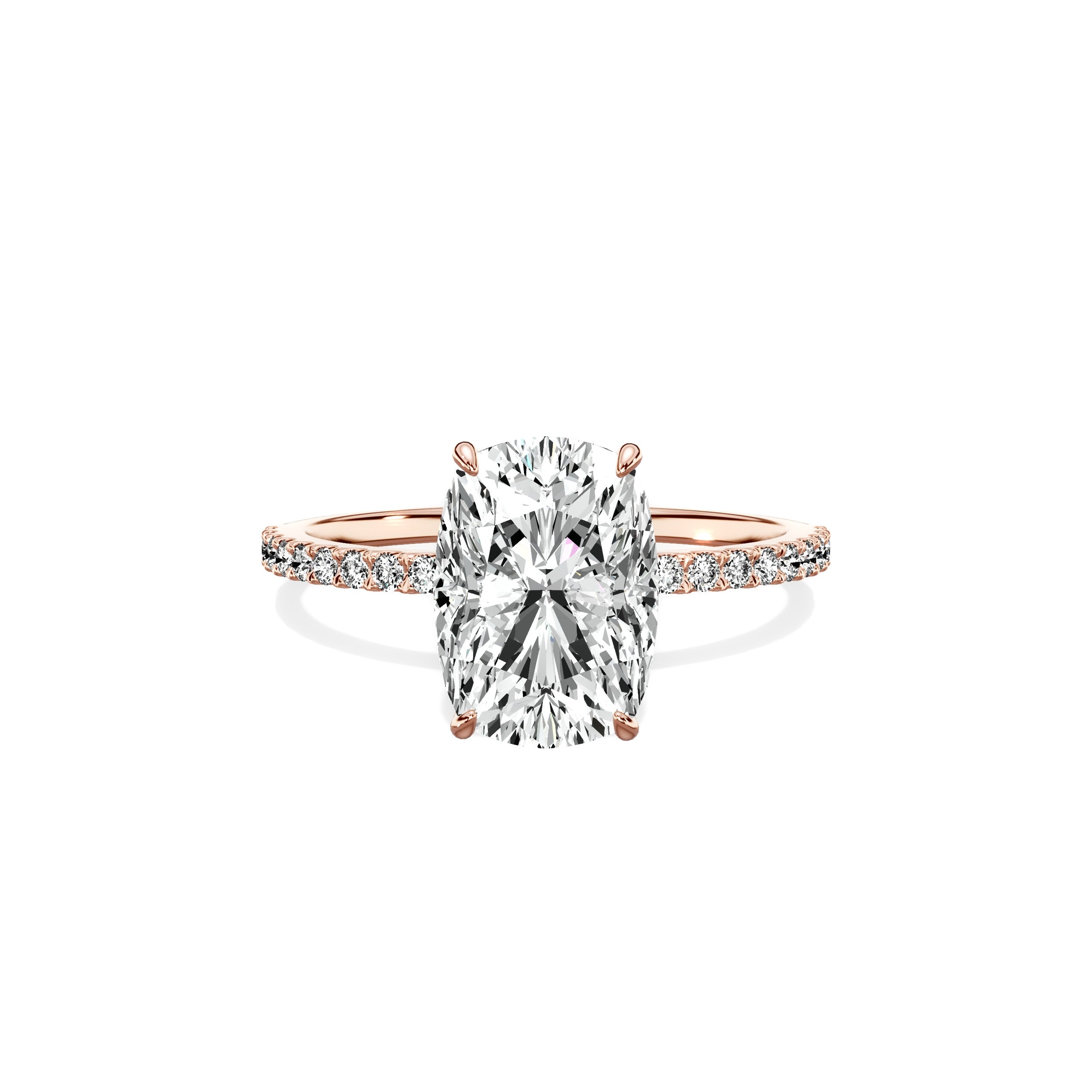 Fortuna Solitaire Long Cushion Engagement Ring in Rose Gold