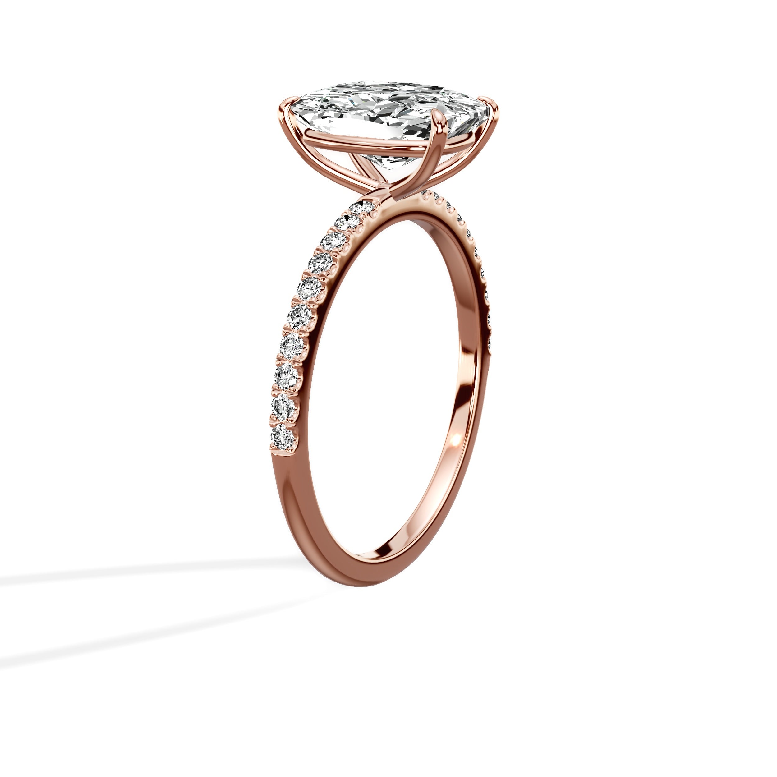 Fortuna Solitaire Long Cushion Engagement Ring in Rose Gold