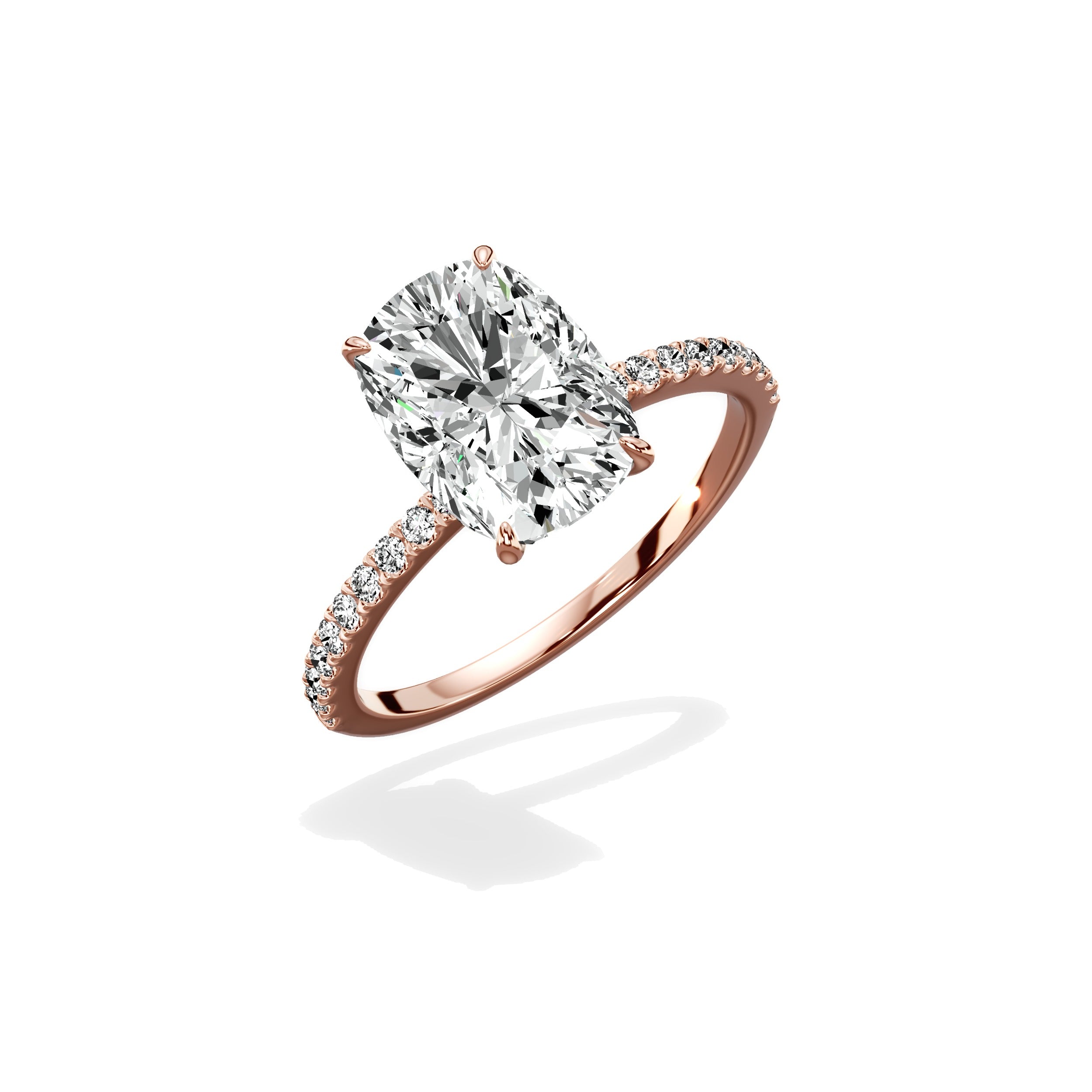Fortuna Solitaire Long Cushion Engagement Ring in Rose Gold