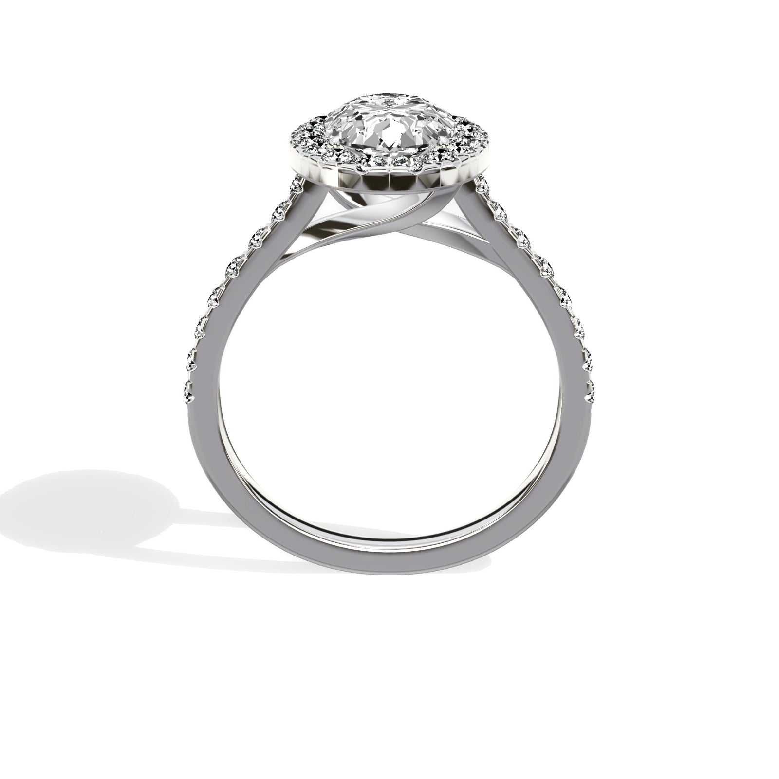 Classic Halo Cathedral 1.63 ct Oval Engagement Ring in White Gold - The Better Diamonds