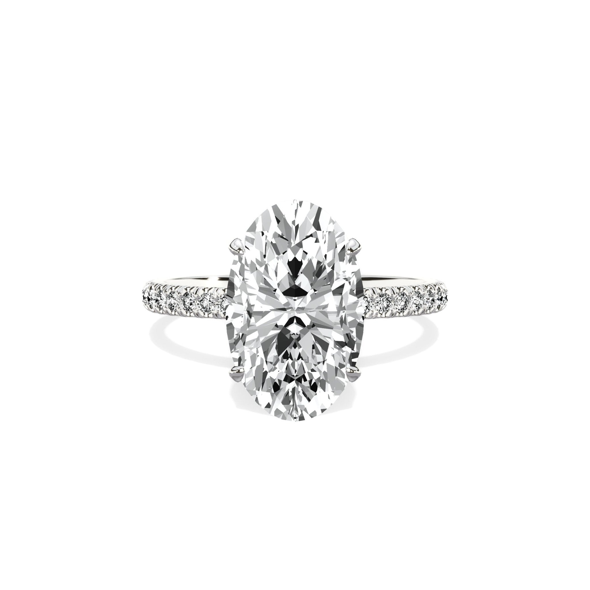 Classic Pave Solitaire 2.59 ct Oval Engagement Ring in White Gold - The Better Diamonds