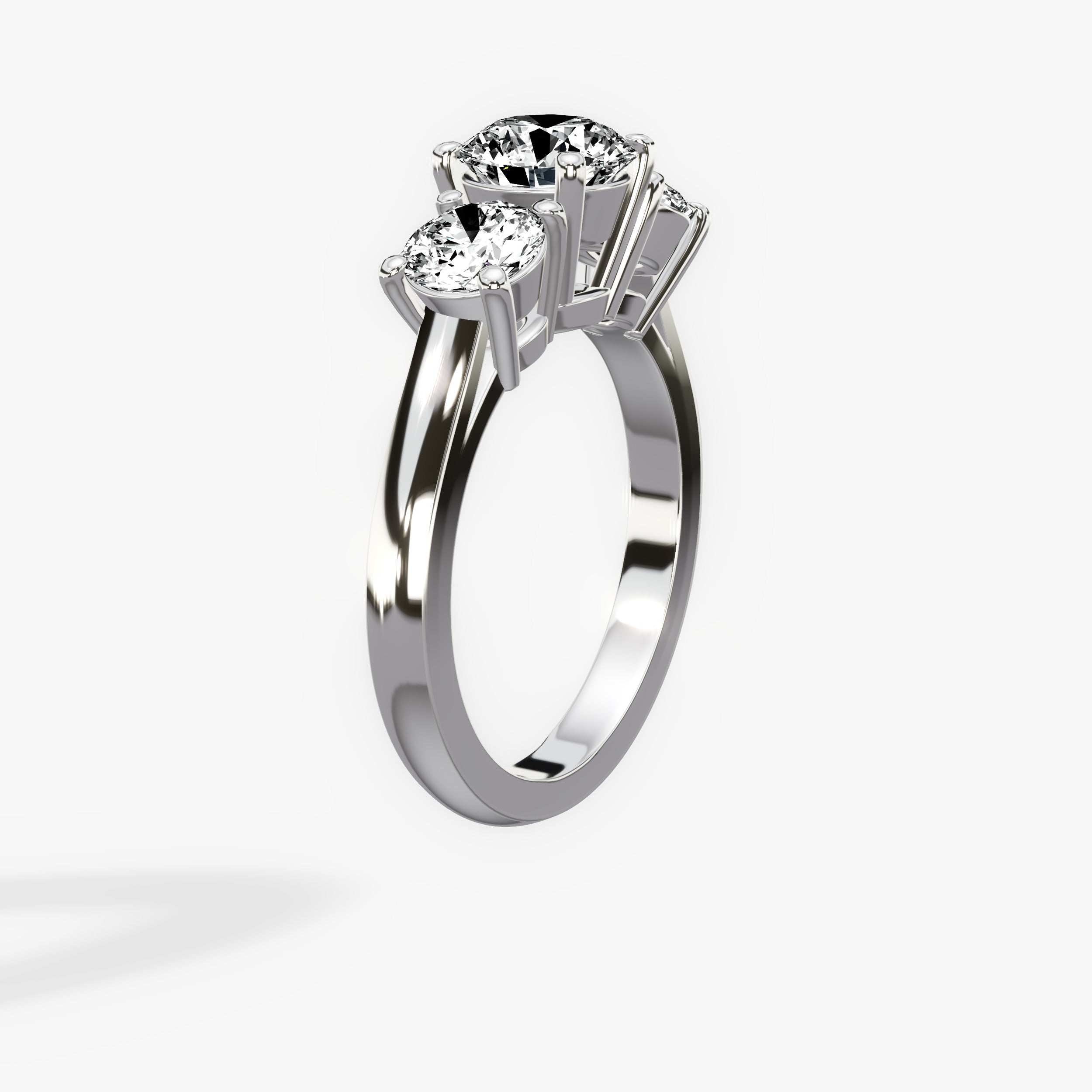 Signature Three Stone Round Engagement Ring in White Gold