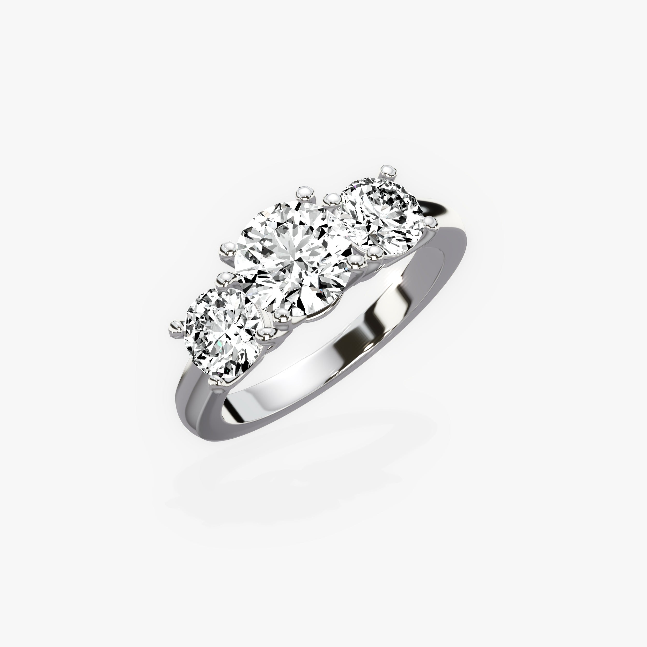 Signature Three Stone Round Engagement Ring in White Gold