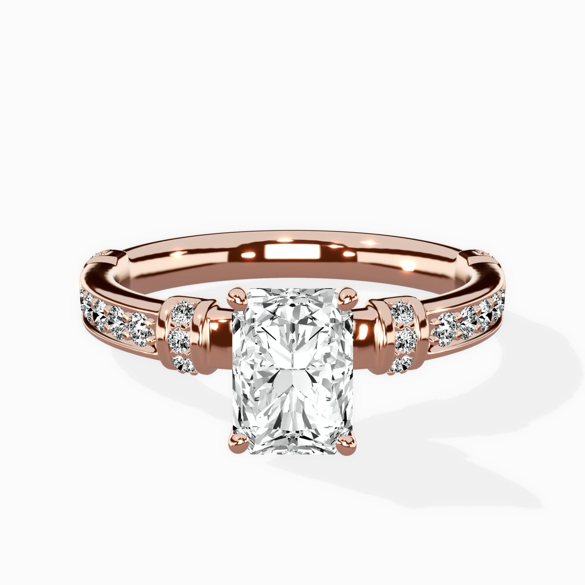 Detailed Band Hidden Halo Solitaire Ring Engagement Ring - The Better Diamonds