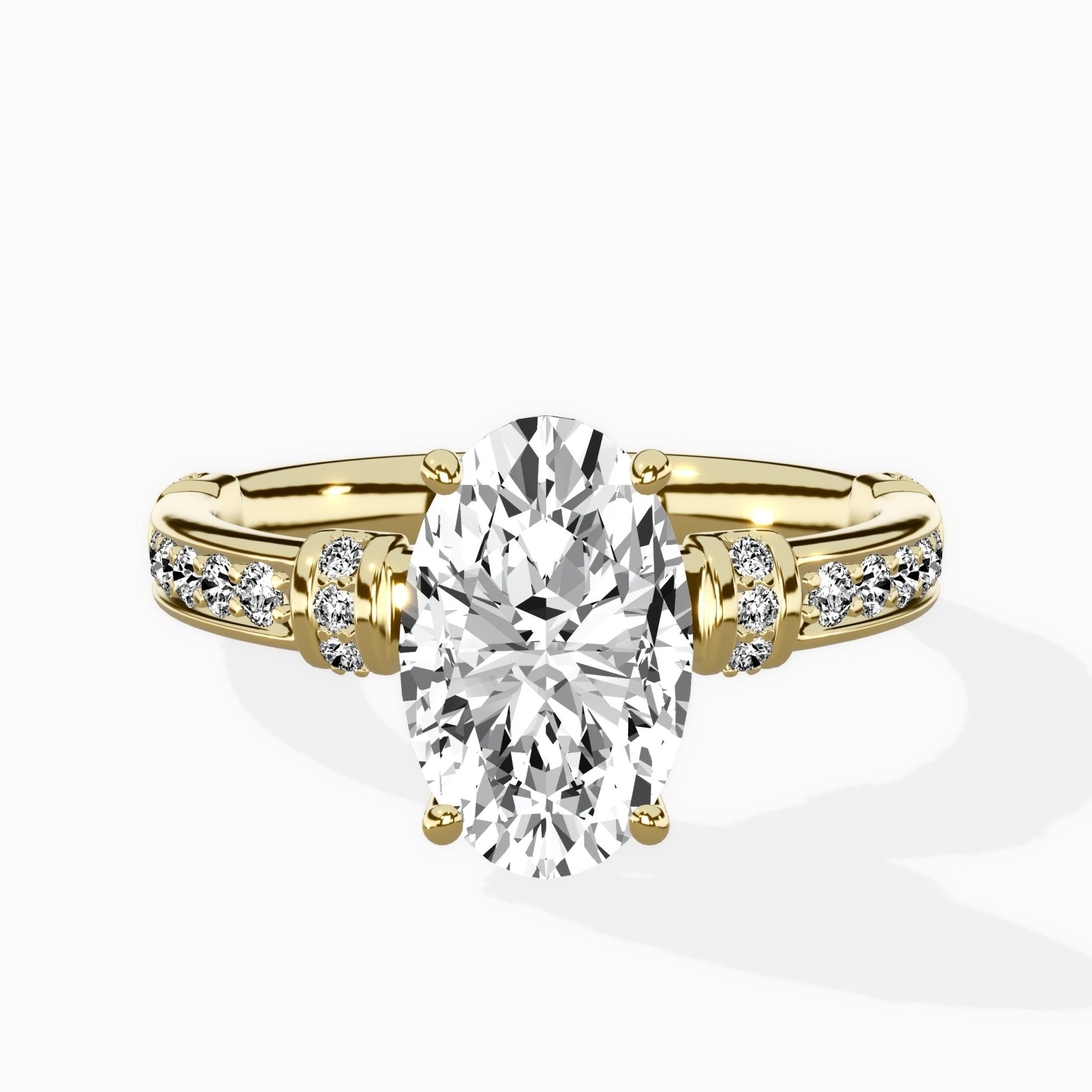 Detailed Band Hidden Halo Solitaire Ring Engagement Ring - The Better Diamonds