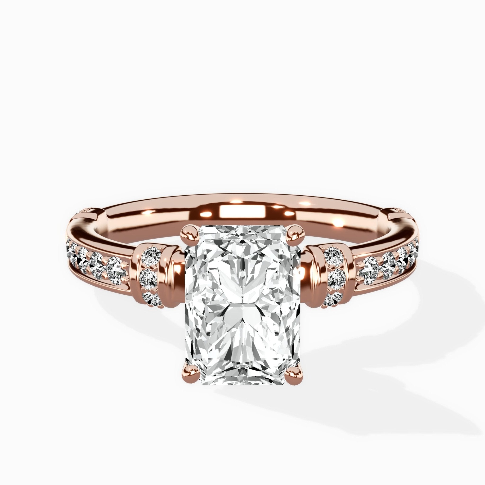 Detailed Band Hidden Halo Solitaire Ring Engagement Ring - The Better Diamonds