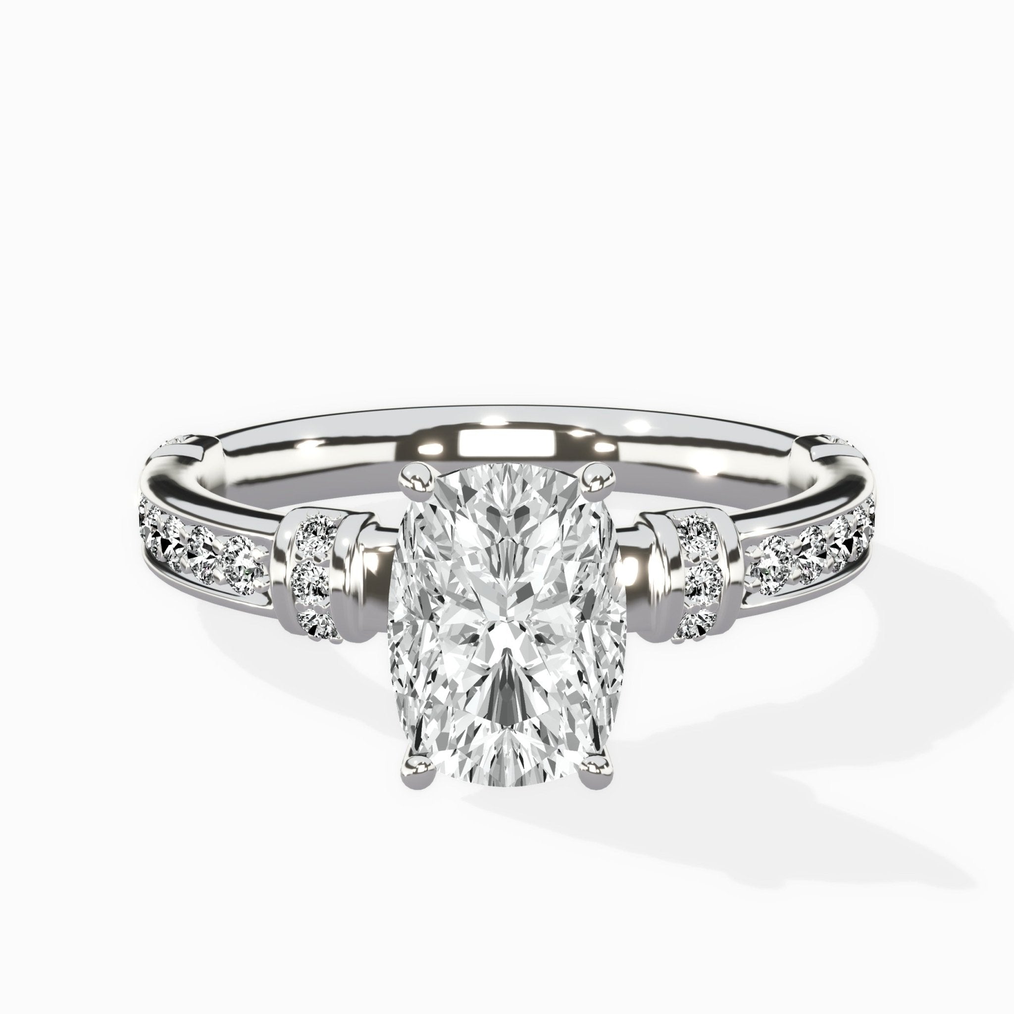 Detailed Band Hidden Halo Solitaire Ring Engagement Ring - The Better Diamonds