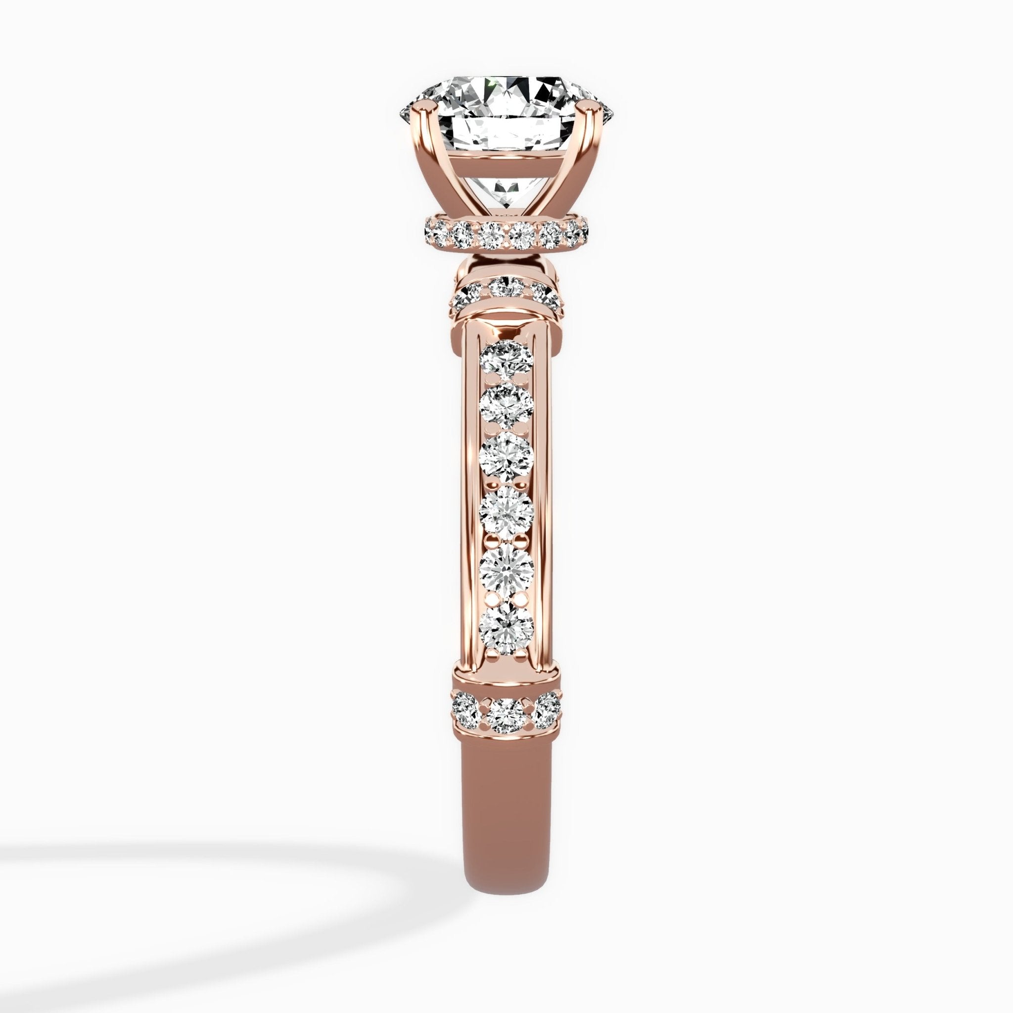 Detailed Band Hidden Halo Solitaire Ring Engagement Ring - The Better Diamonds