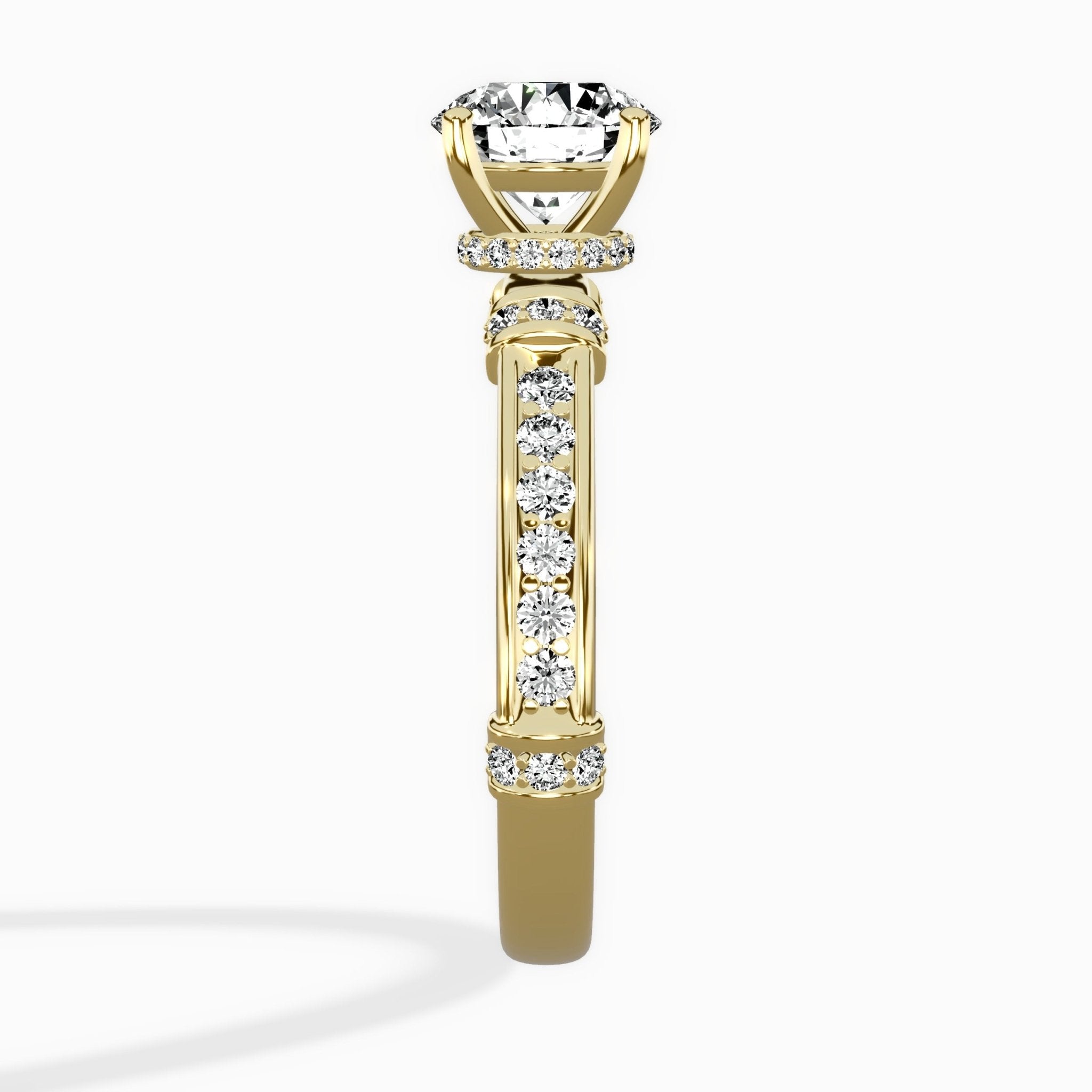 Detailed Band Hidden Halo Solitaire Ring Engagement Ring - The Better Diamonds