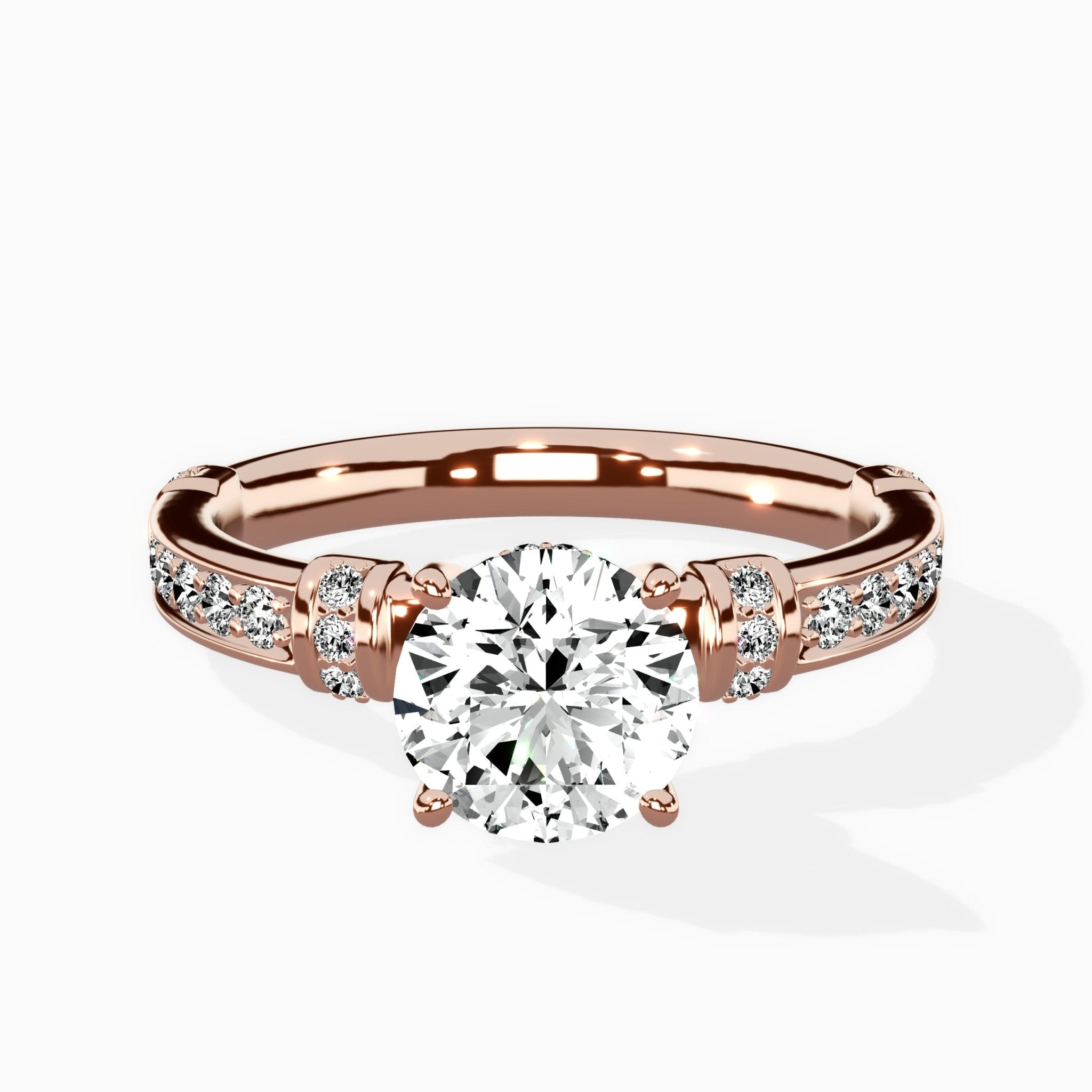 Detailed Band Hidden Halo Solitaire Ring Engagement Ring - The Better Diamonds