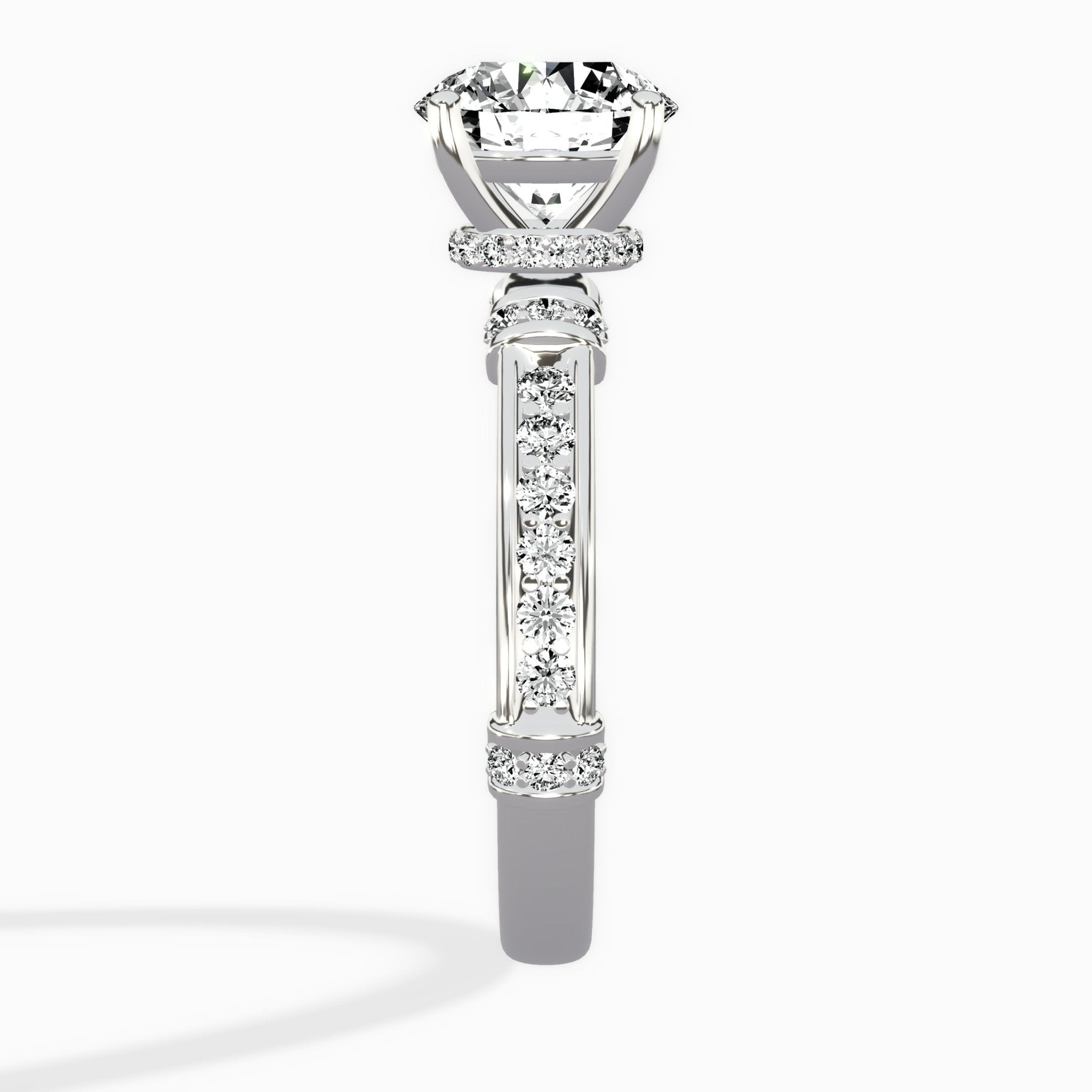 Detailed Band Hidden Halo Solitaire Ring Engagement Ring - The Better Diamonds