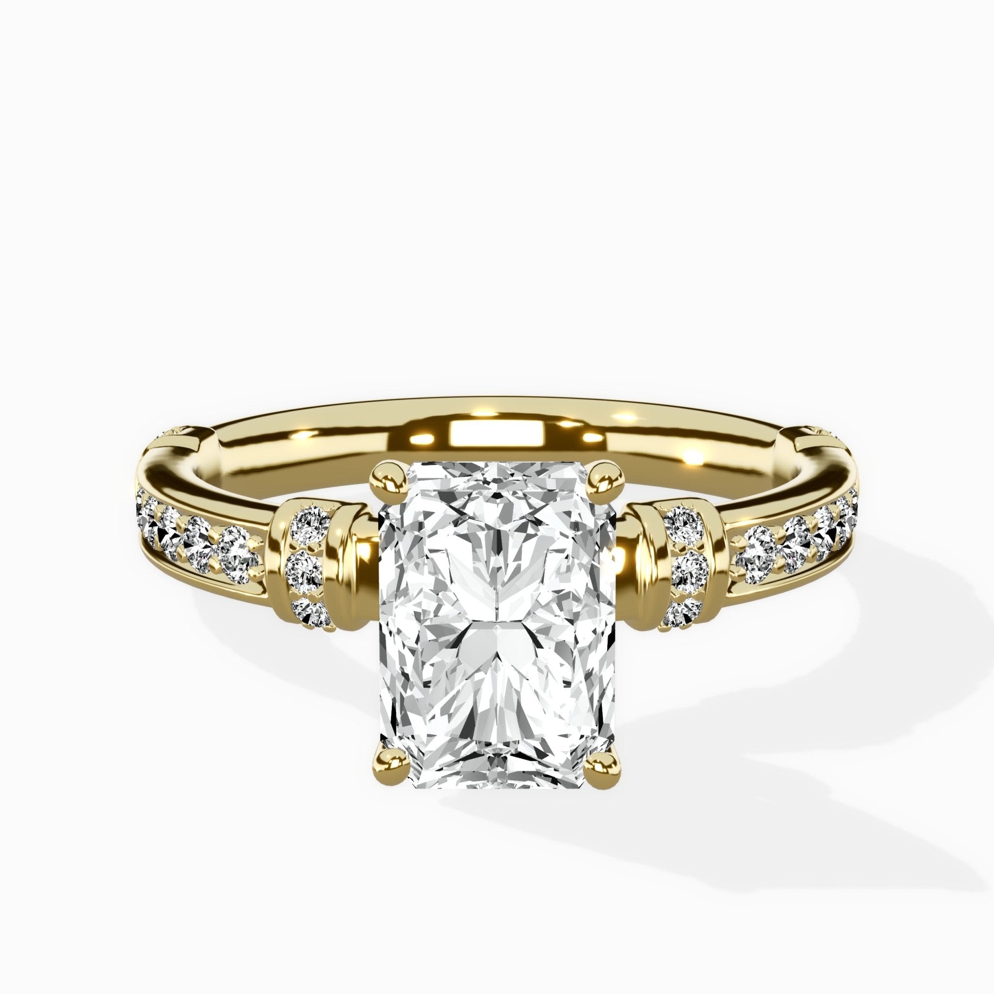 Detailed Band Hidden Halo Solitaire Ring Engagement Ring - The Better Diamonds