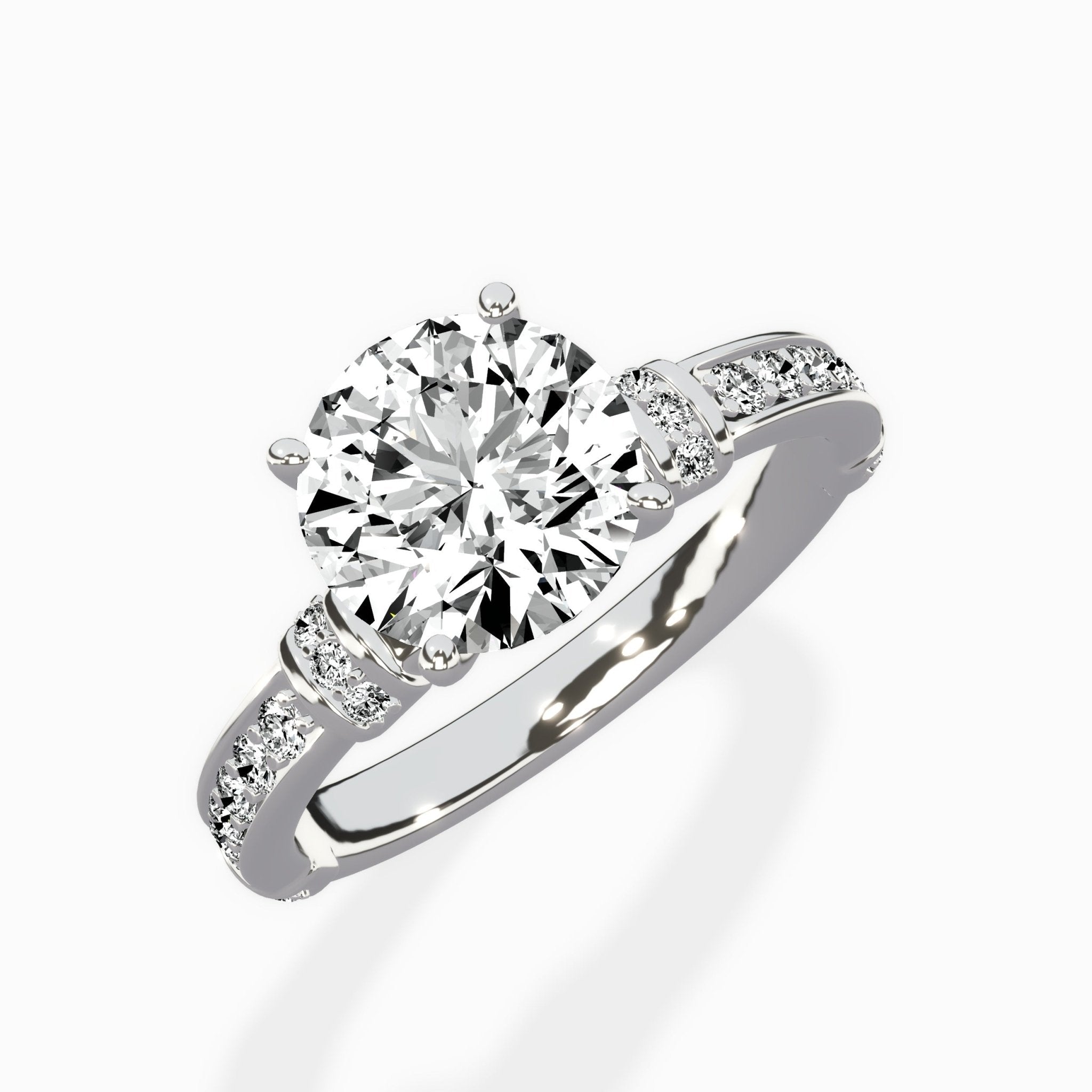 Detailed Band Hidden Halo Solitaire Ring Engagement Ring - The Better Diamonds