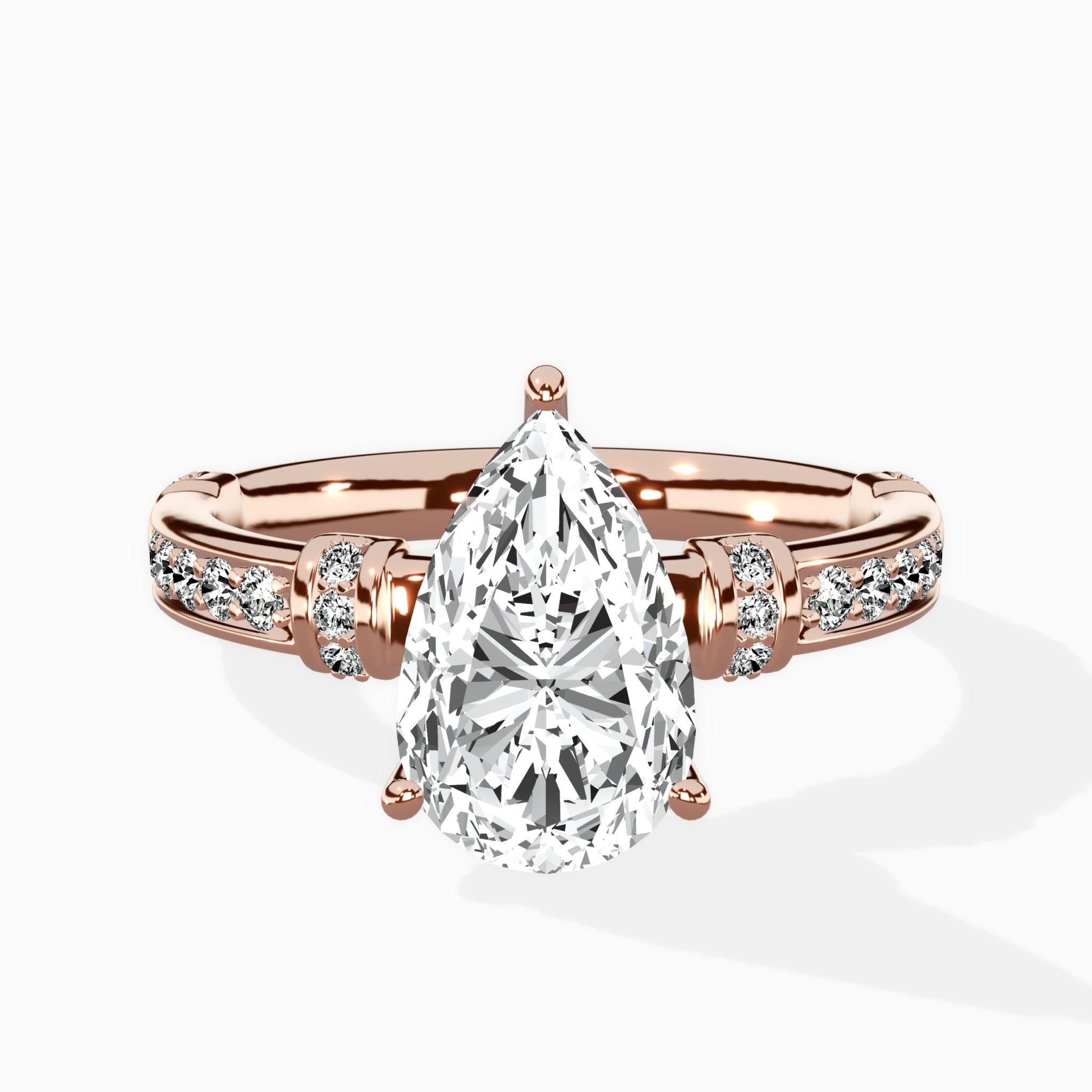 Detailed Band Hidden Halo Solitaire Ring Engagement Ring - The Better Diamonds