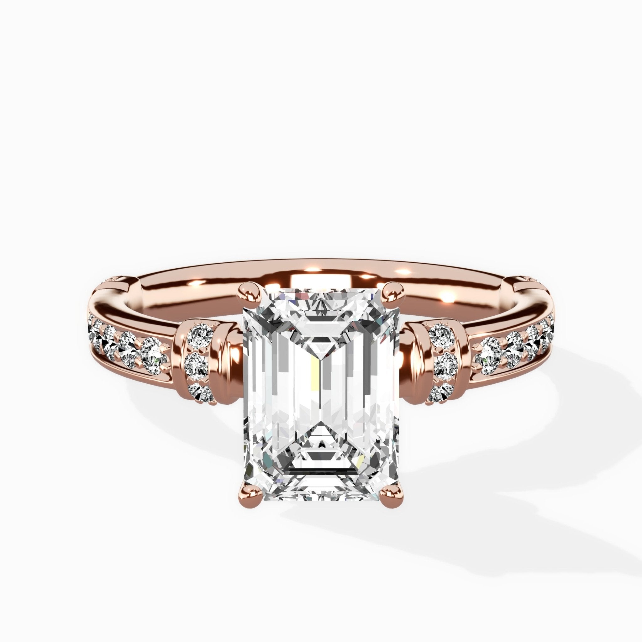 Detailed Band Hidden Halo Solitaire Ring Engagement Ring - The Better Diamonds