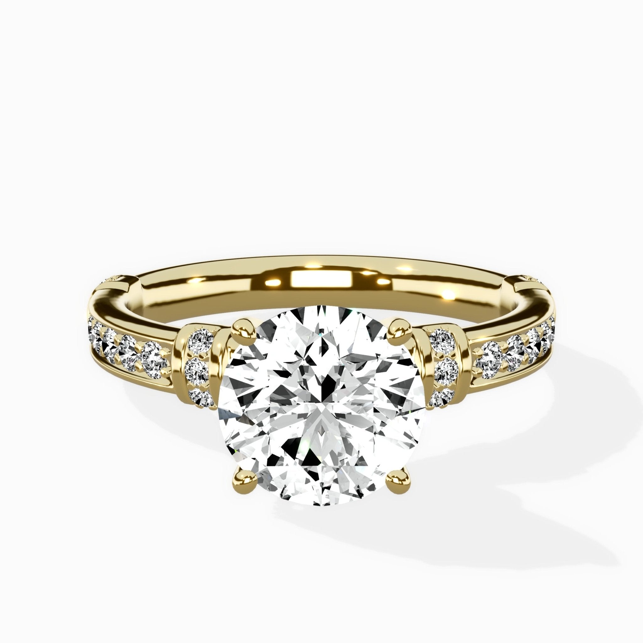 Detailed Band Hidden Halo Solitaire Ring Engagement Ring - The Better Diamonds