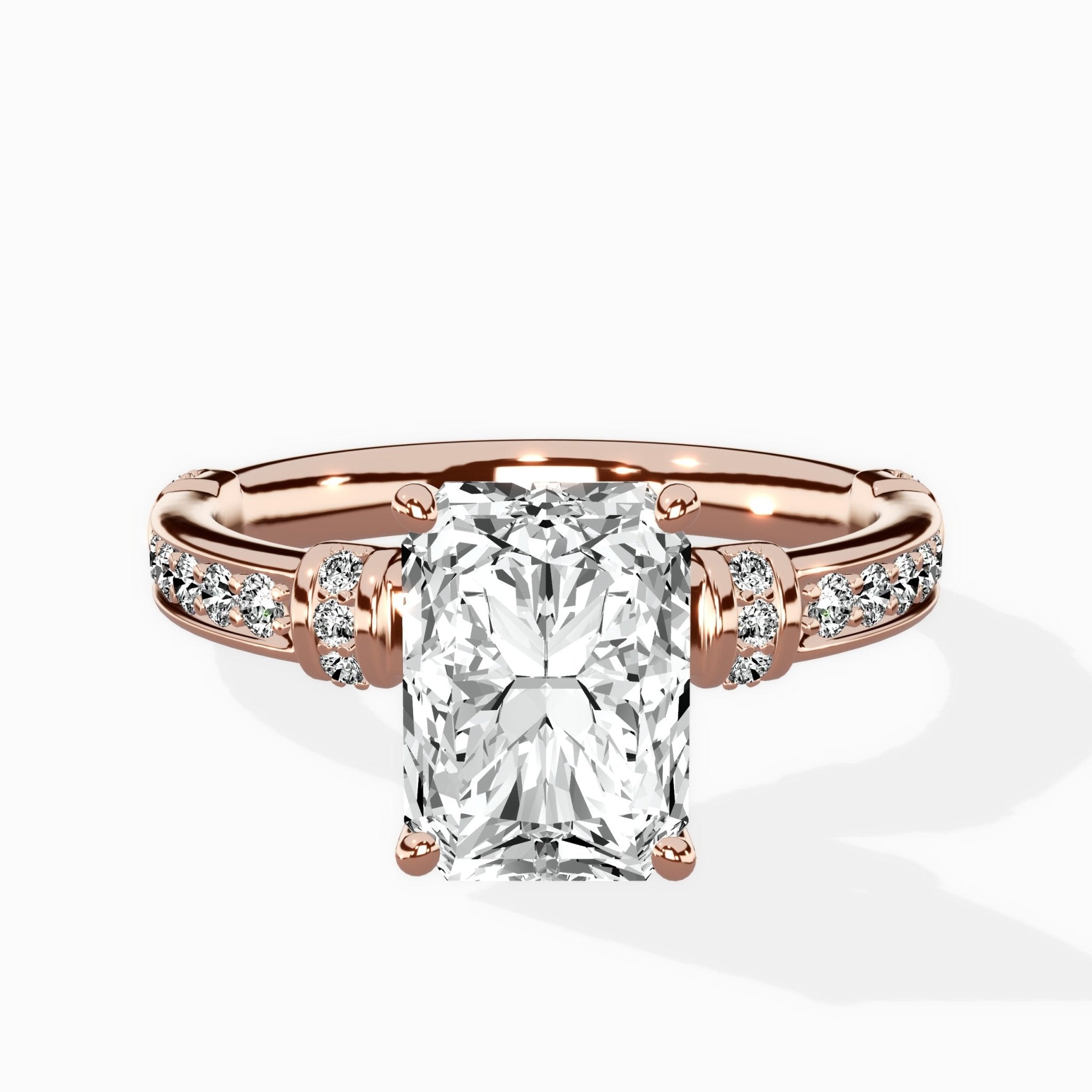 Detailed Band Hidden Halo Solitaire Ring Engagement Ring - The Better Diamonds