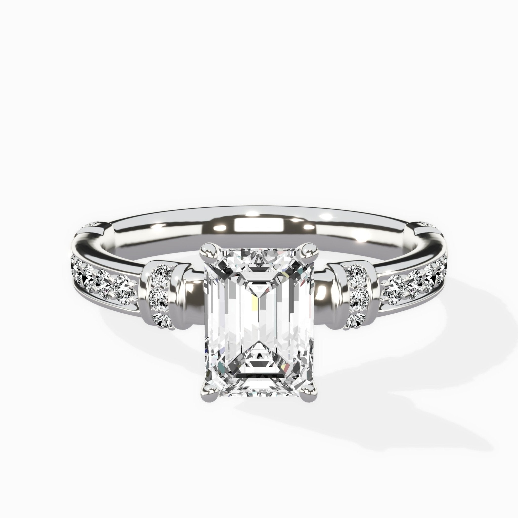 Detailed Band Hidden Halo Solitaire Ring Engagement Ring - The Better Diamonds