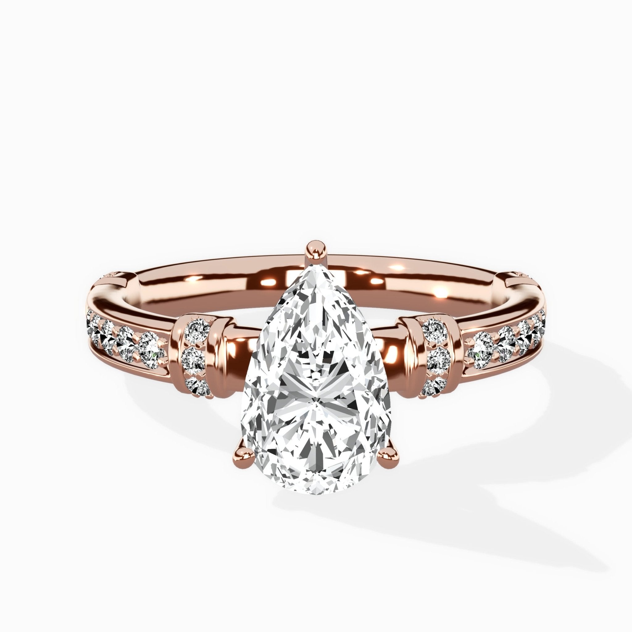 Detailed Band Hidden Halo Solitaire Ring Engagement Ring - The Better Diamonds