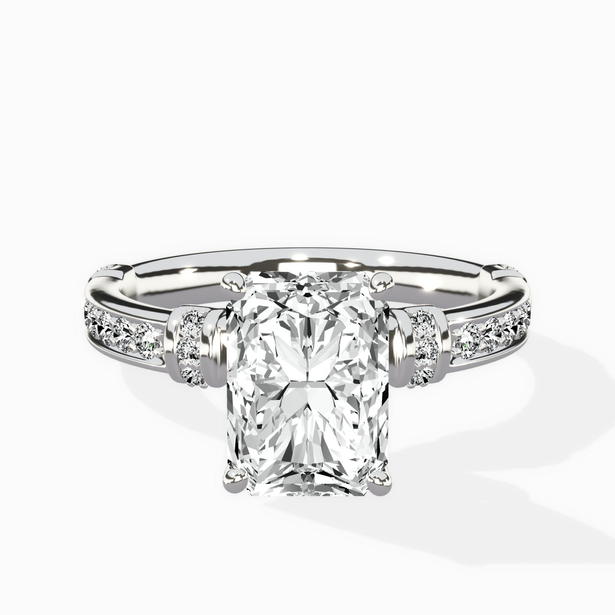 Detailed Band Hidden Halo Solitaire Ring Engagement Ring - The Better Diamonds