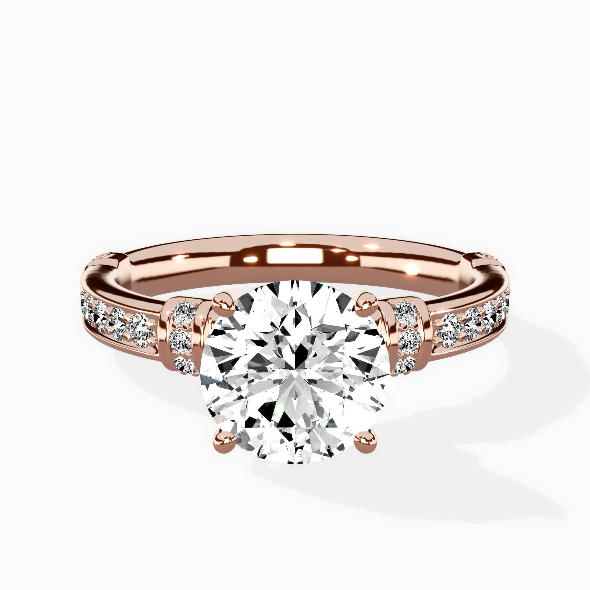 Detailed Band Hidden Halo Solitaire Ring Engagement Ring - The Better Diamonds