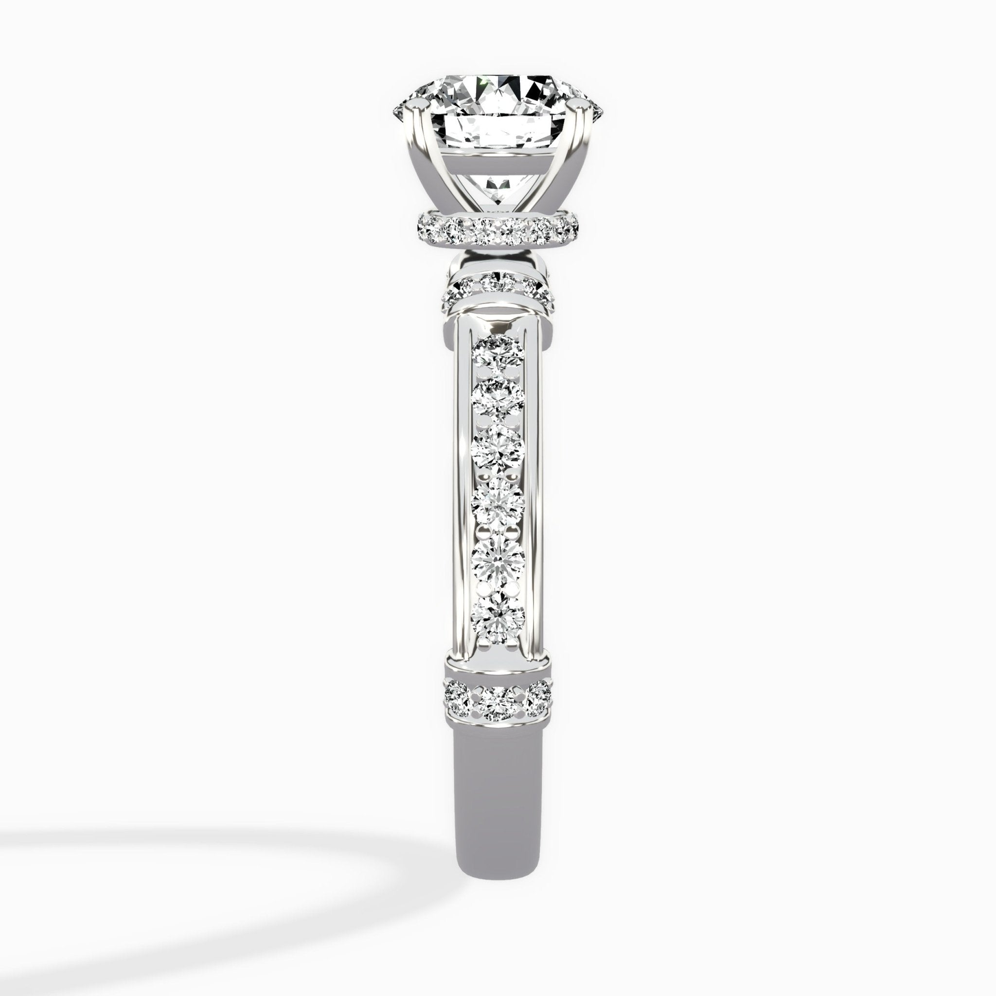 Detailed Band Hidden Halo Solitaire Ring Engagement Ring - The Better Diamonds
