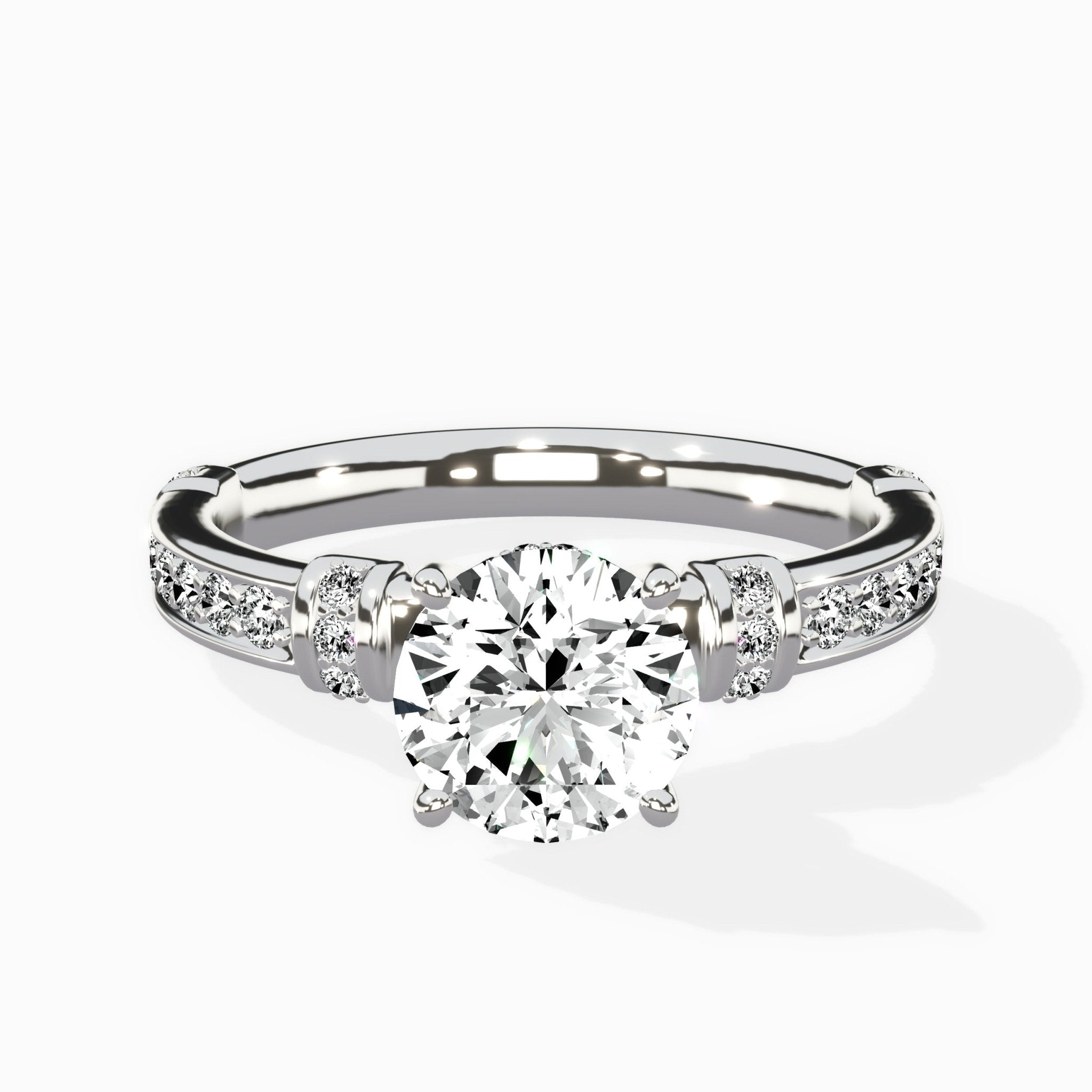 Detailed Band Hidden Halo Solitaire Ring Engagement Ring - The Better Diamonds