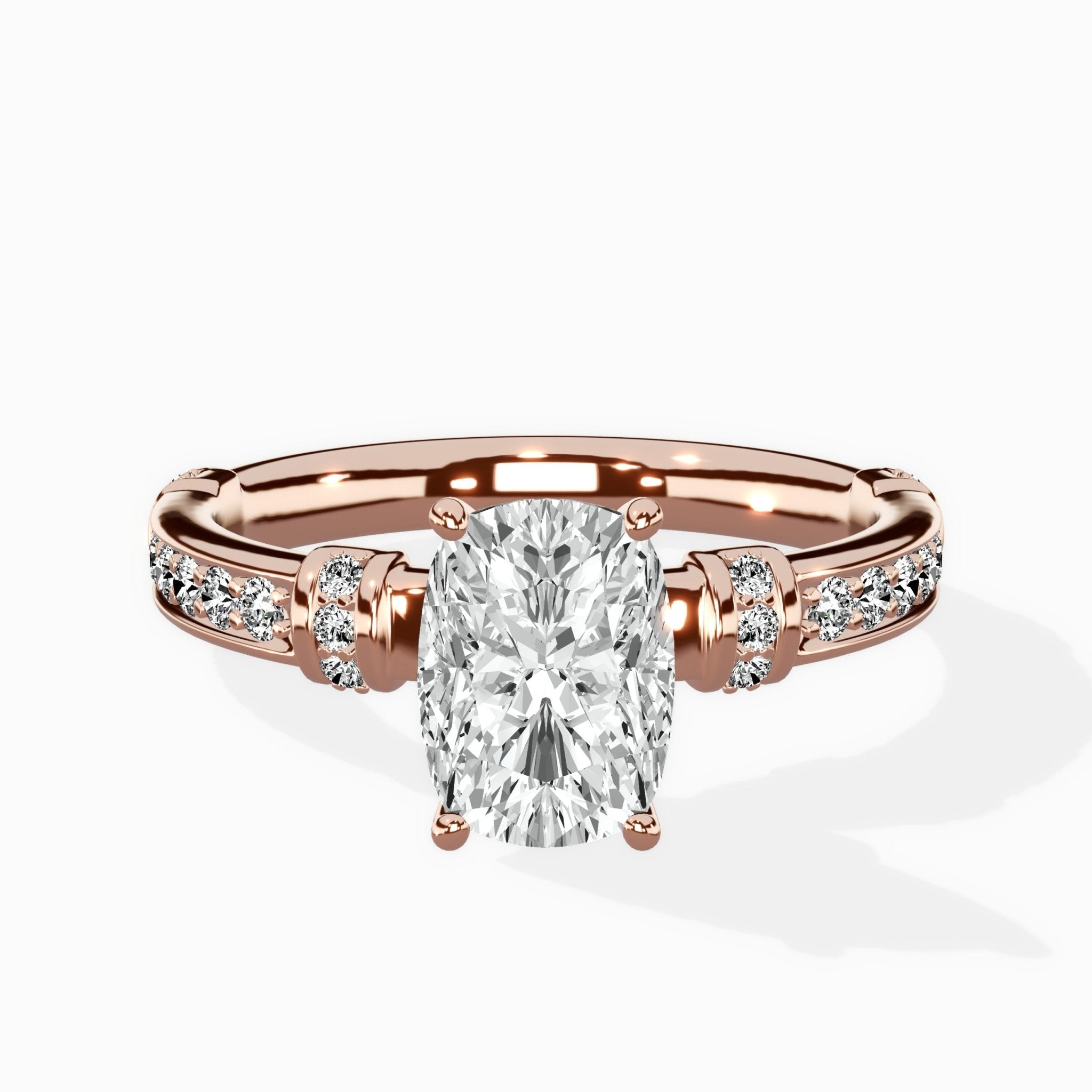 Detailed Band Hidden Halo Solitaire Ring Engagement Ring - The Better Diamonds